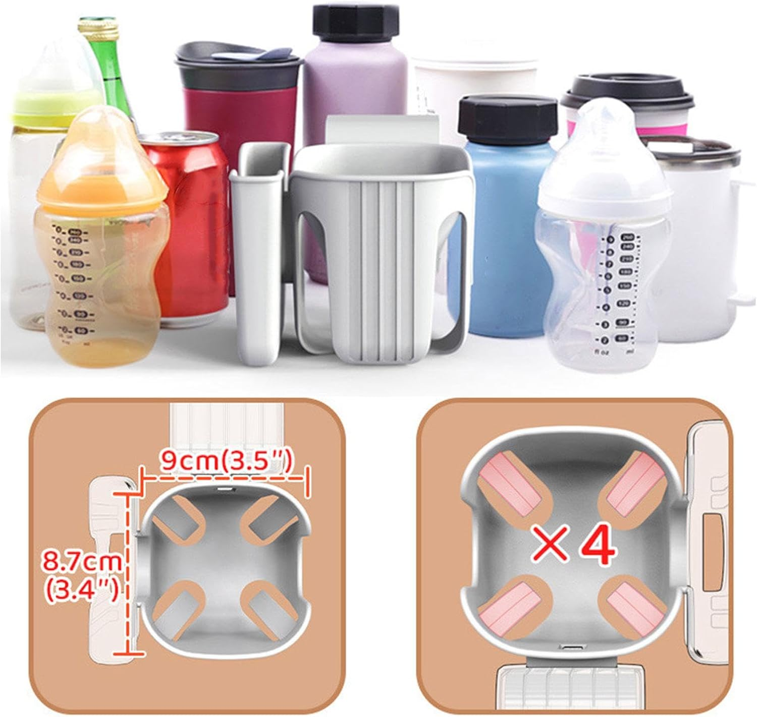 Car Seat Cup Holder - Child Car Seat Cup Organizer Holder, Adjustable Base Auto Storage Tool | Baby Stroller Cup Holer Wheelchair Cup Holder, Multi-Functional Cup Holder for Car Seat Rack Accessories image number 4
