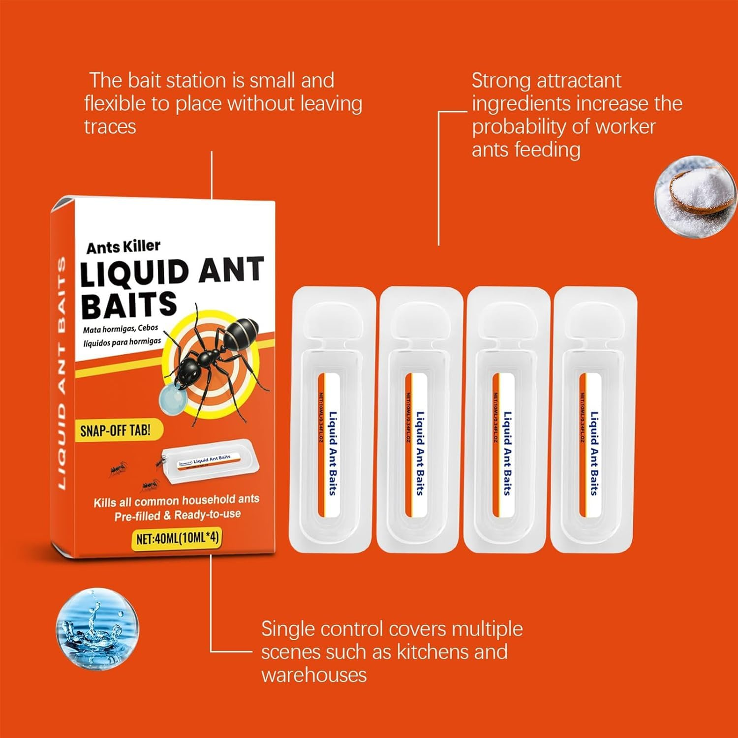 Ant Killer Bait Stations Lawn Plant Care, Liquid Bait to Eliminate Ants - Bait System, Effective Indoor Ant Control (4 Tablets) image number 2