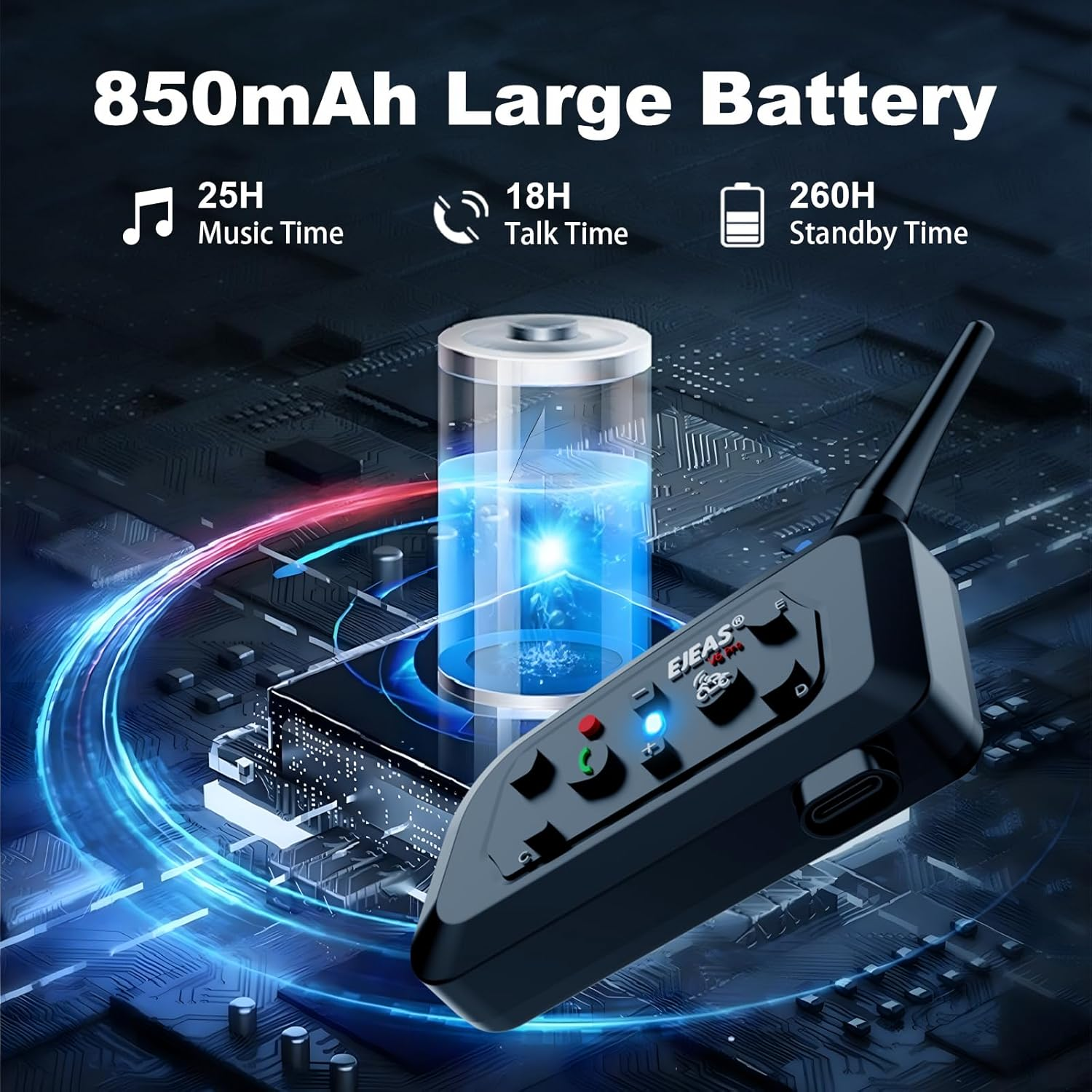 EJEAS V6 Pro Motorcycle Bluetooth Headset, 2 Riders Intercom Bluetooth 5.1 Helmet Communication System with Hands-Free Call and Noise Reduction for Motorcycling Skiing and Climbing (2 Pack) image number 6