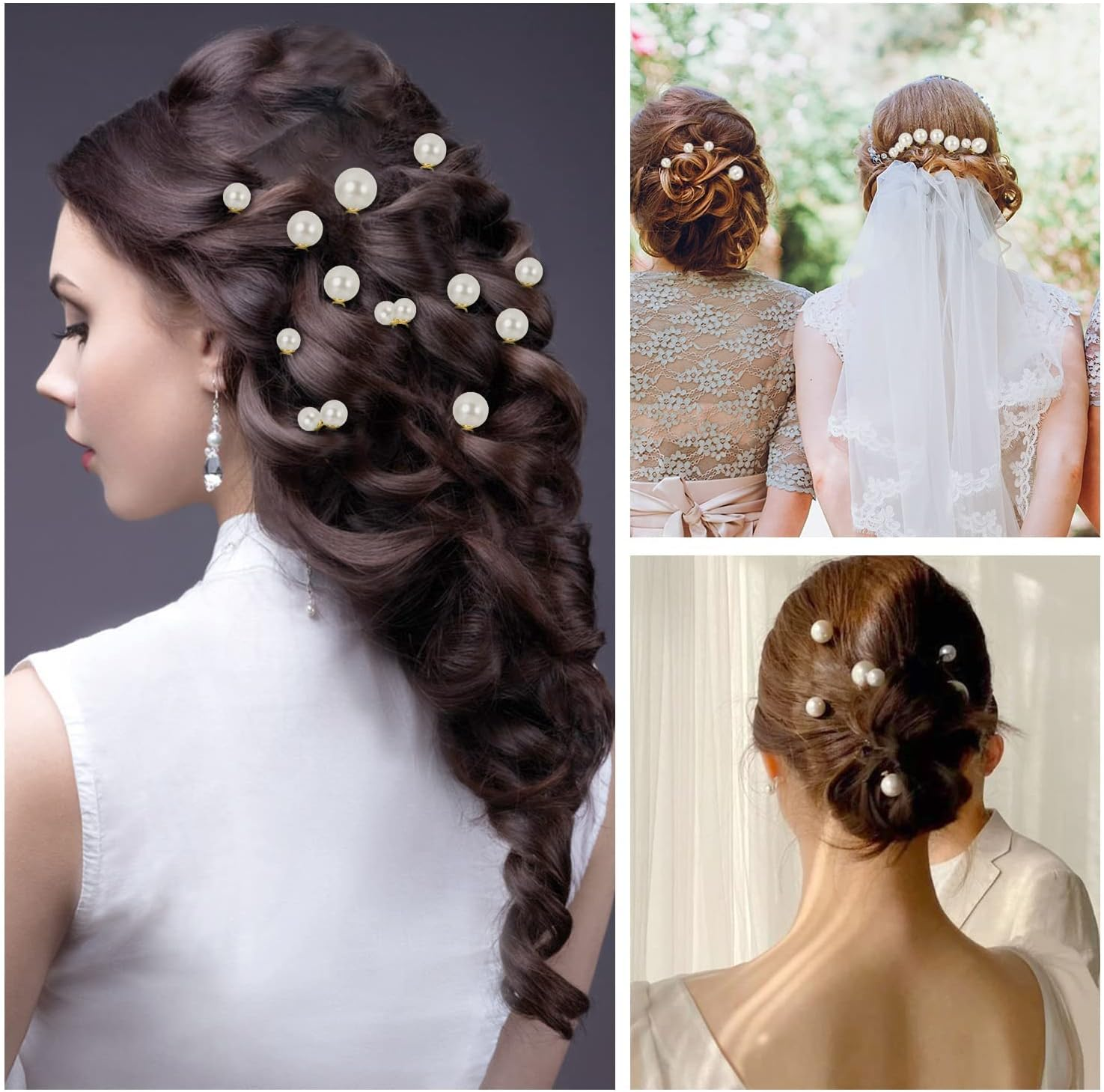 18 Pcs Wedding Pearl Hair Pins,Pearl Hair Pins Bridal Wedding Pearl Hair Accessories,White Pearl Bobby Clips for Brides and Bridesmaids Hair Style (Golden) image number 2
