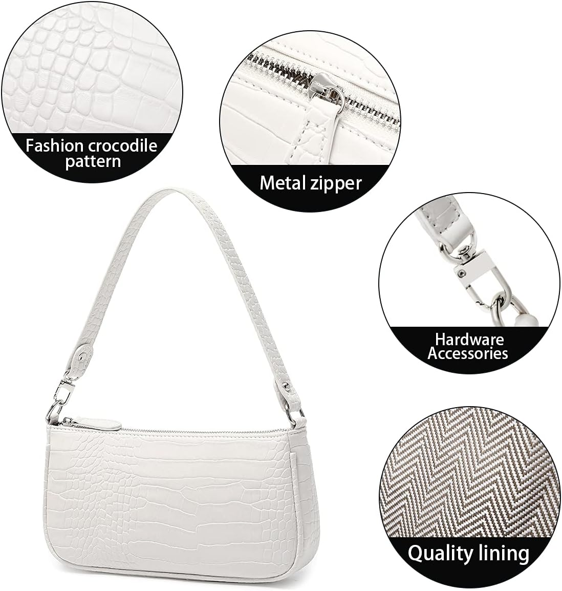 Shoulder Bags for Women Small White Purse Y2K Handbag Crocodile Pattern Clutch 90S Purses image number 4