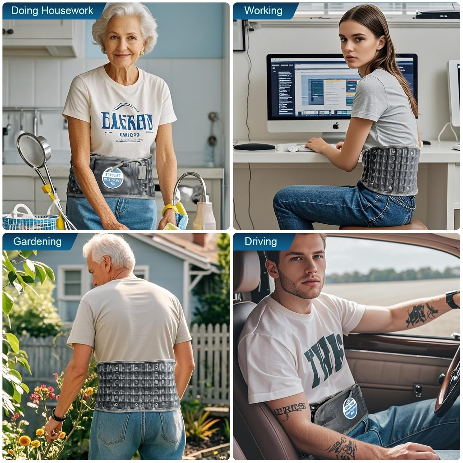 HONGJING Electric Pump Decompression Belt for Lower Back Pain Relief, Inflatable Back Reliever Lumbar Support Brace, One Size Fits 29-49 Waist - Beige image number 3