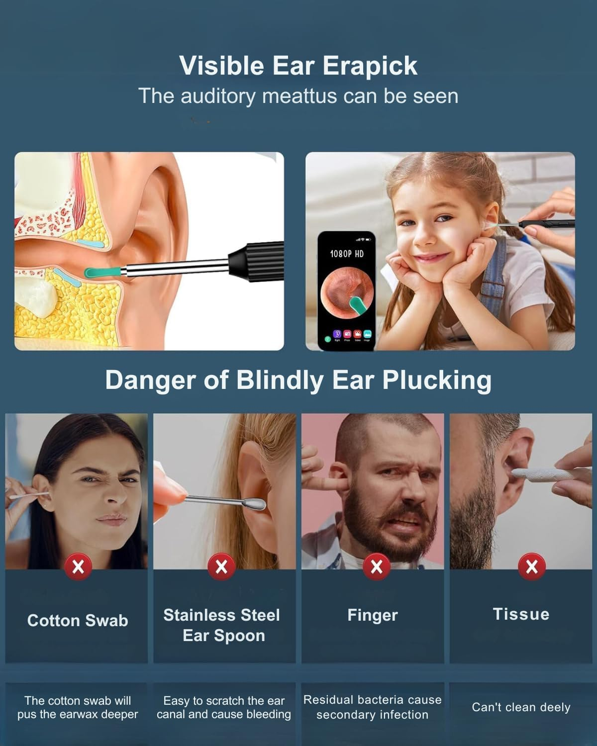 TAPFOU Ear Wax Removal Kit, Ear Cleaner with 1080P HD Camera,Smart Visual Earwax Remove Kits with 8 Pcs Ear Set for Daily Ear Pick image number 3