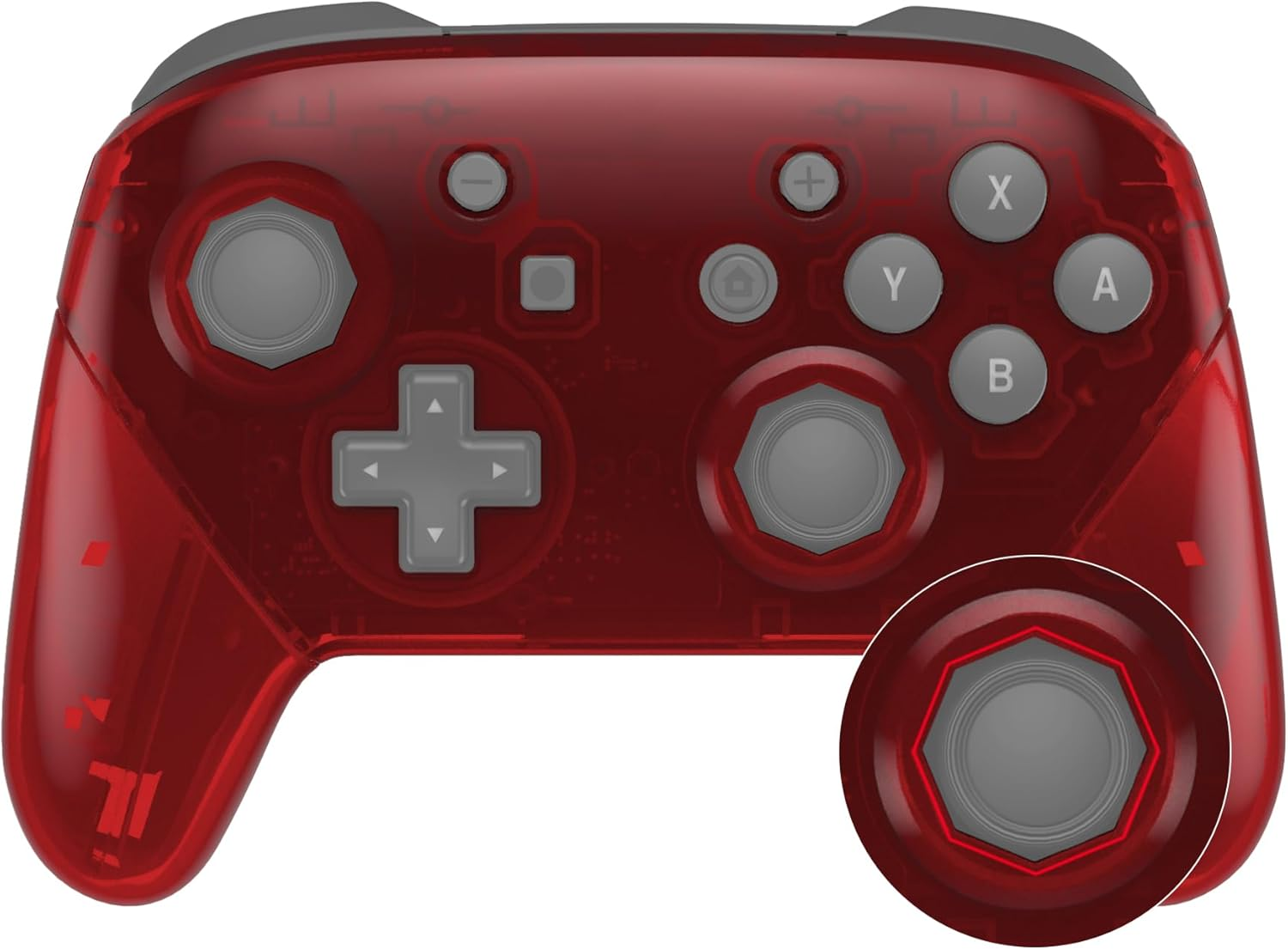 Extremerate Clear Red Octagonal Gated Sticks Faceplate Backplate Handles, DIY Replacement Grip Housing Shell Cover for Nintendo Switch Pro Controller - Controller NOT Included