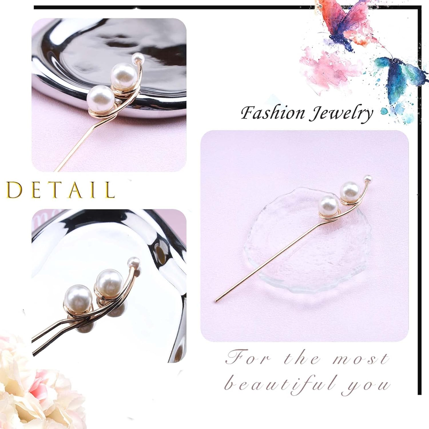 Inateannal Pearl Hair Pins for Styling Vintage Gold Plated Coiling Hair Sticks Imitation Pearl Hair Chopstick Hairpins Hair Accessories for Women Girls (One Large Pearl) image number 6