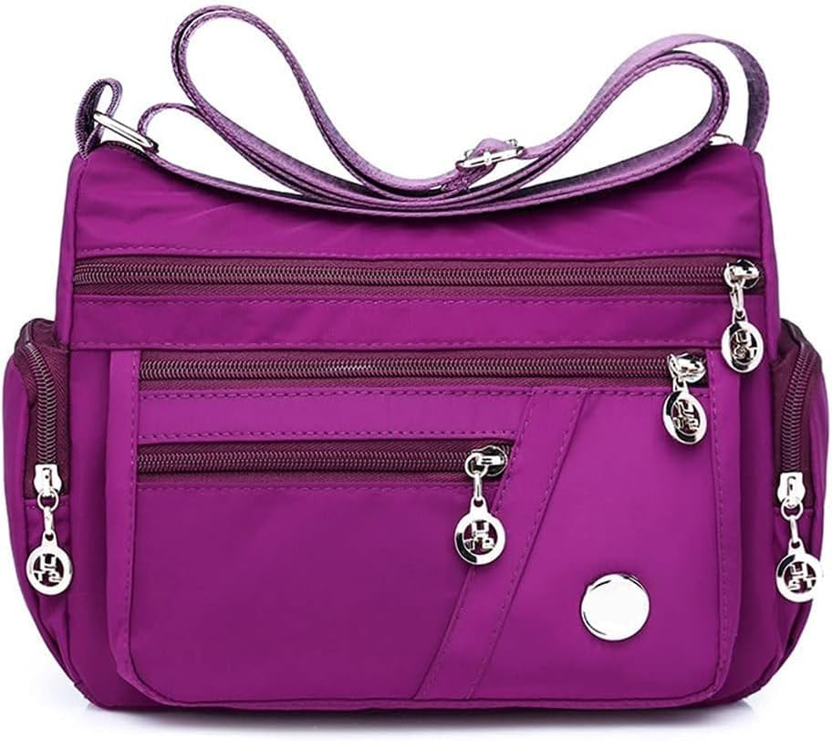 Women'S Casual Multi-Pocket Shoulder Bag, Larger Capacity, Waterproof Nylon Shoulder Bag, Handbag for Shopping, Daily Use,Black
