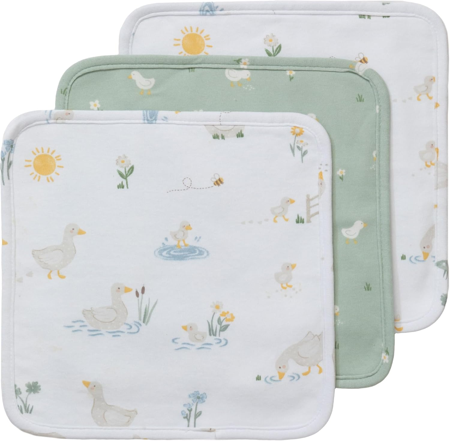 Living Textiles Soft Baby Washcloths 3 Pack - 100% Cotton Face Washers for Newborns,Gentle Wash Cloths for Baby Bath & Face, Dual-Sided Terry & Jersey Fabric, Oeko-Tex Certified (Goosey Goosey) - Assorted image number 3