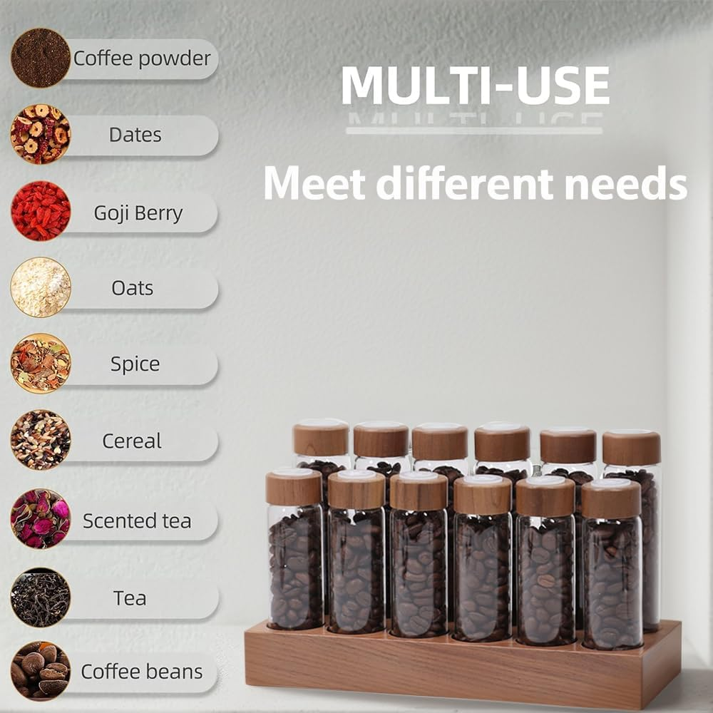 12 Pcs Single Capacity Coffee Bean Storage Tube Tray, Coffee Bean Container,Coffee Containers with Shelf Coffee Bean Dispenser image number 3