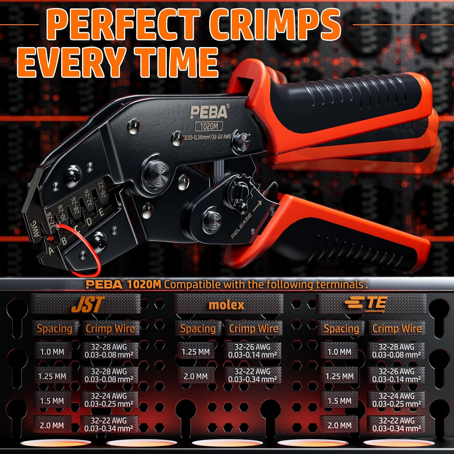 PEBA JST Ratcheting Crimper 32-22 AWG for 1.0Mm/1.25Mm/1.5Mm/2.0Mm Pitch Micro Connectors, Crimping Tool for JST-SH 1.0Mm/Gh 1.25Mm/Zh1.5Mm/Ph 2.0Mm, Molex TE Terminals - Precision JST Crimp Tool image number 3