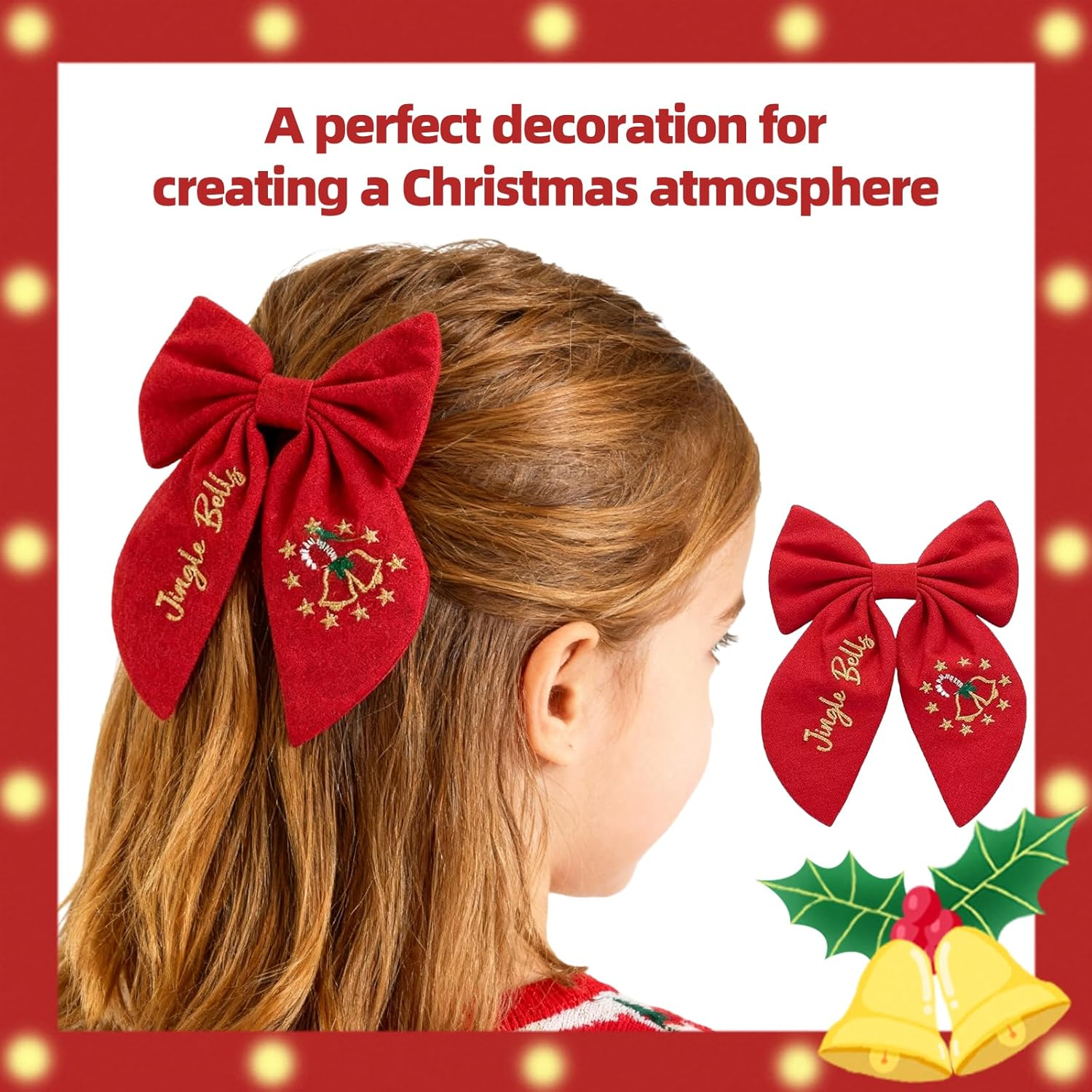 Christmas Hair Bows Clips Pearl Tree, Nutcracker, Holly Jolly, Santa Baby Ribbon Hair Clips with Long Tail, Christmas Hair Accessories and Christmas Gifts image number 2