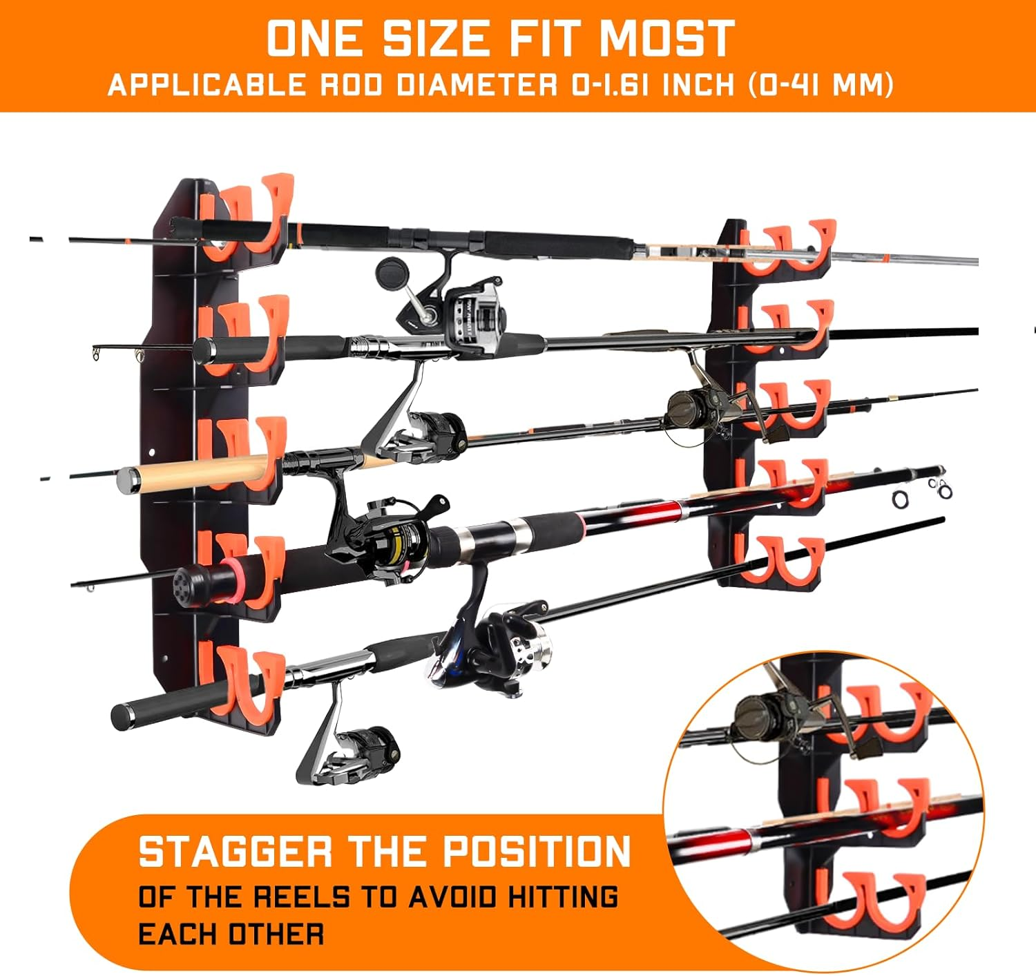 Hikeen Fishing Rod Holders, Fishing Pole Holders for Garage, Wall or Ceiling Mounted Fishing Rod Rack Holds up to 10 Rods(1 Pack) image number 2