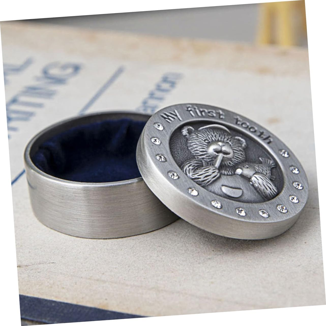 2Pcs Tooth Box for Boys and Girls Keepsake Organizer Metal Tooth Saver Birth Certificate Holder for Nursery Storage Organization image number 3