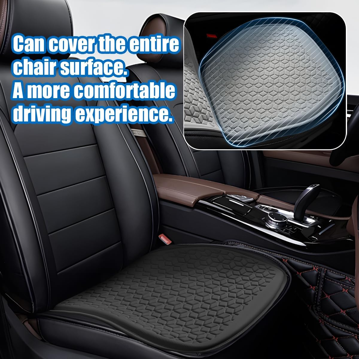 Gel Car Seat Cushion, Non-Slip & Comfortable Automotive Chair Protector Pad for Driving, Breathable Vehicle Interior Mat Cover Accessories, Universal for SUV Sedan Truck (Black) - Grey image number 6