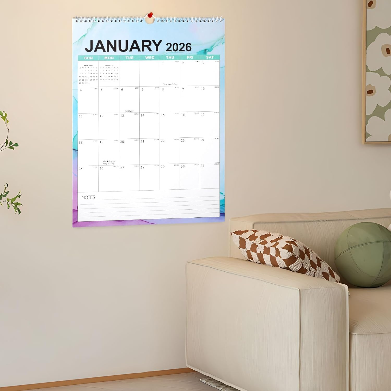 2026-2027 Wall Calendar with Stickers, Monthly Planner Runs from January 2026 to June 2027, 18 Months for Office Home School, 17'' X 12'' (Dark Blue) - Dark Blue image number 5
