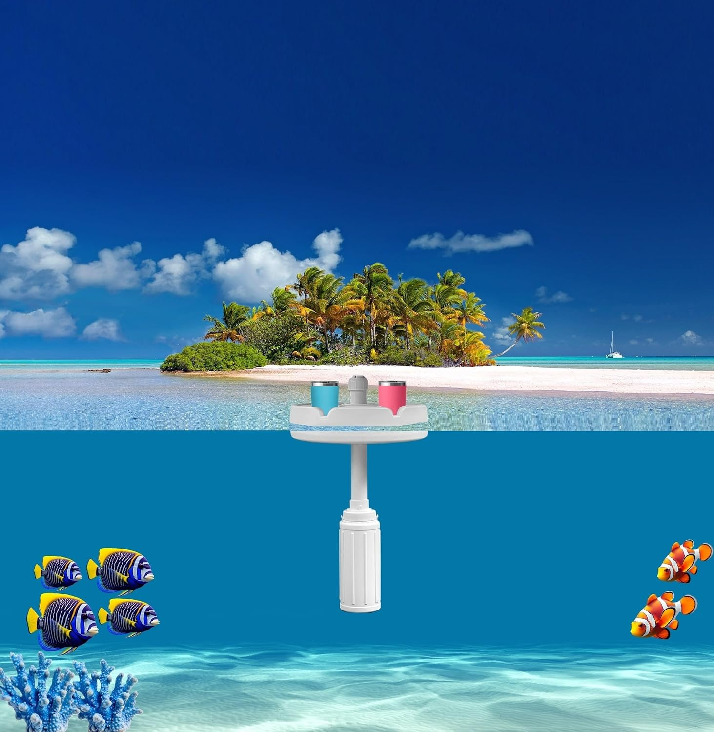 Swimbrella&trade; Floating Umbrella Stand with Food and Beverage Table. Stay Cool in the Pool! Float All Day in the Shade! image number 4