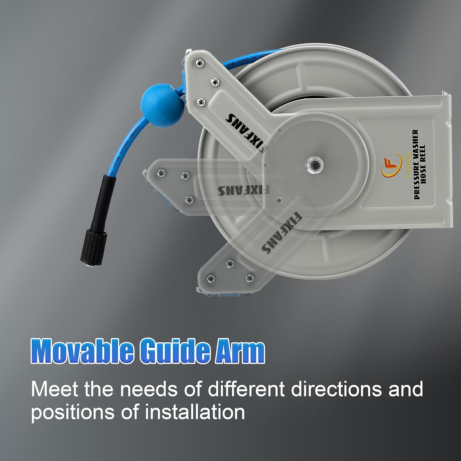 FIXFANS Pressure Washer Hose Reel with Hose, 1/4" &times; 60Ft Retractable Power Washer Hose Reel, Heavy Duty Hose Reel Auto Rewind, Wall Mounted, 3600 PSI