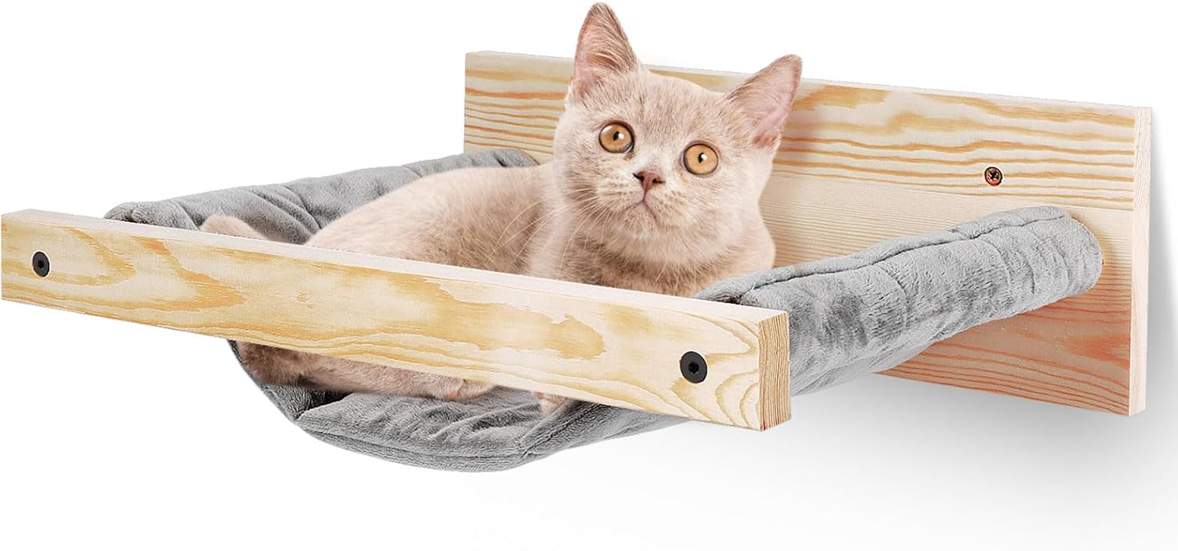 Cat Hammock Wall Mounted 3Pcs Set, Wooden Cat Wall Shelves Scratching Posts, Moon Shape Cat Perches and Cat Wall Furniture for Climbing, Playing and Sleeping