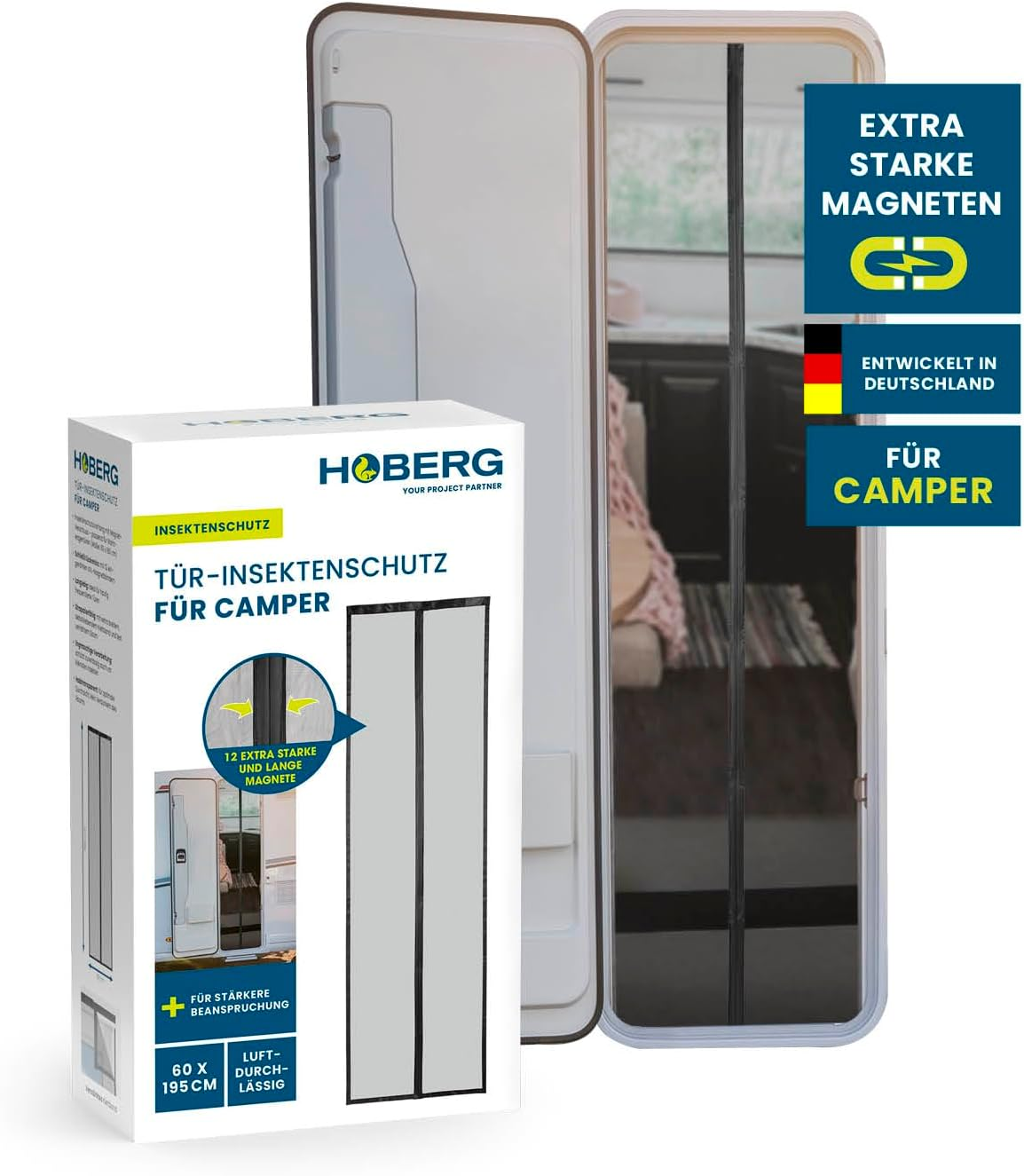 Hoberg Insect Screen Curtain for Camper Van 60 X 195 Cm Fly Screen Door with XXL Magnetic Tapes Insect Protection Door for Caravans Magnetic Mosquito Net Self-Closing image number 5