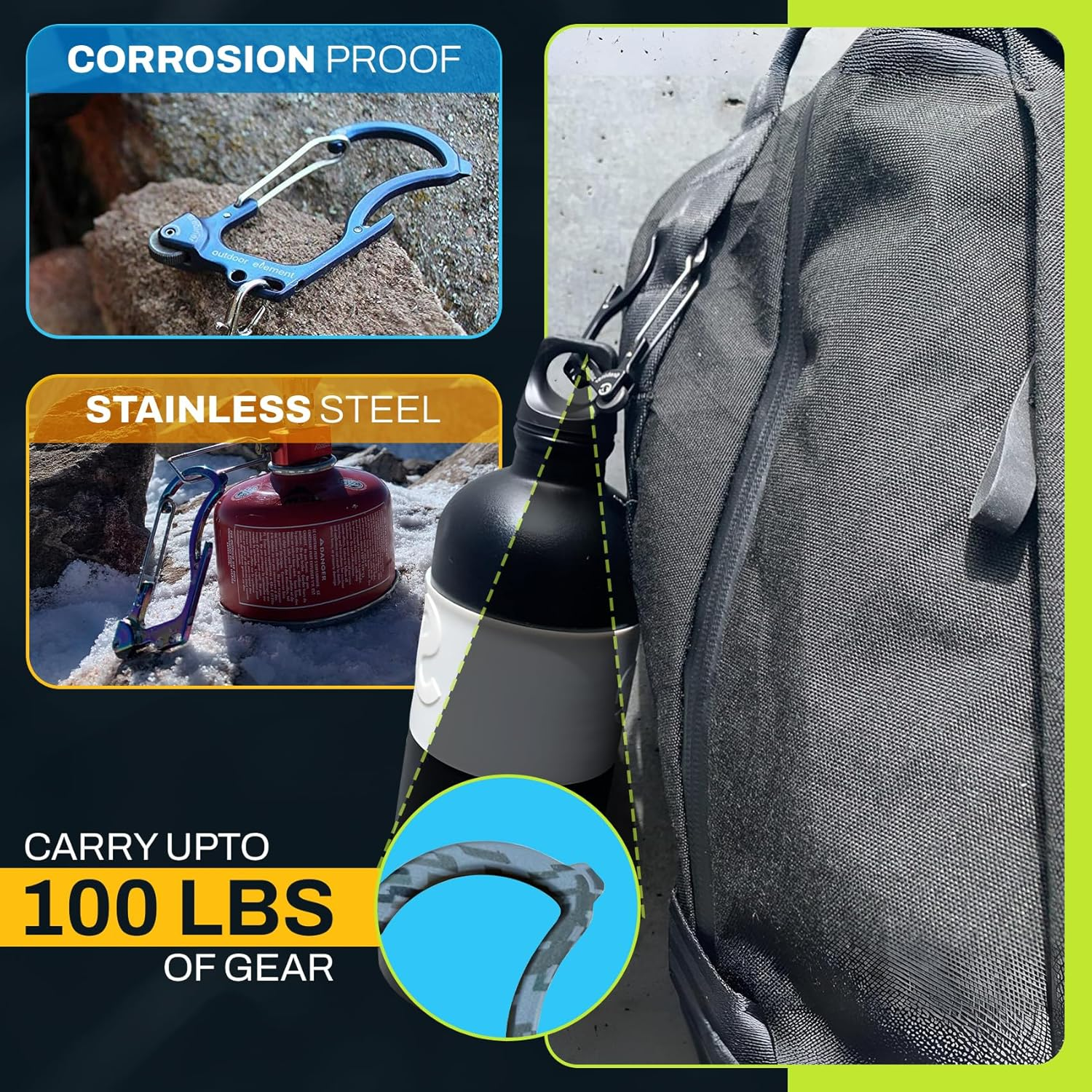 Firebiner - Fire Starter, Multi-Tool, Carabiner - Aurora (Multicolor) image number 6