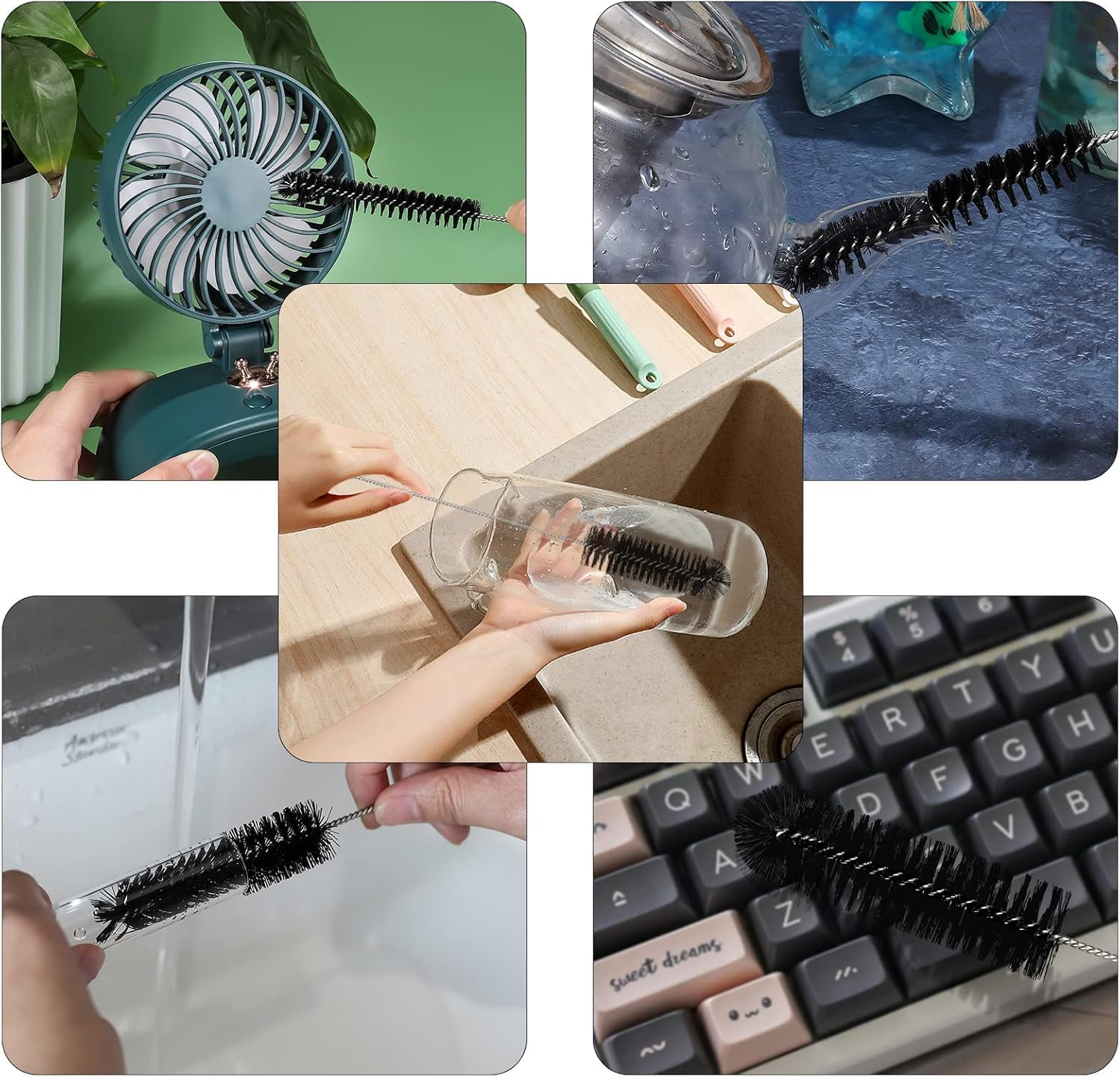 13 Piece Stainless Steel Flexible Cleaning Brush Set (8.2Inch), Durable Scrubbing Brushes for Straws, Bottles, Tubes, Pipes and Drains, Multi Size Cleaning Kit (0.11-1Inch), Duty and Reusable image number 1