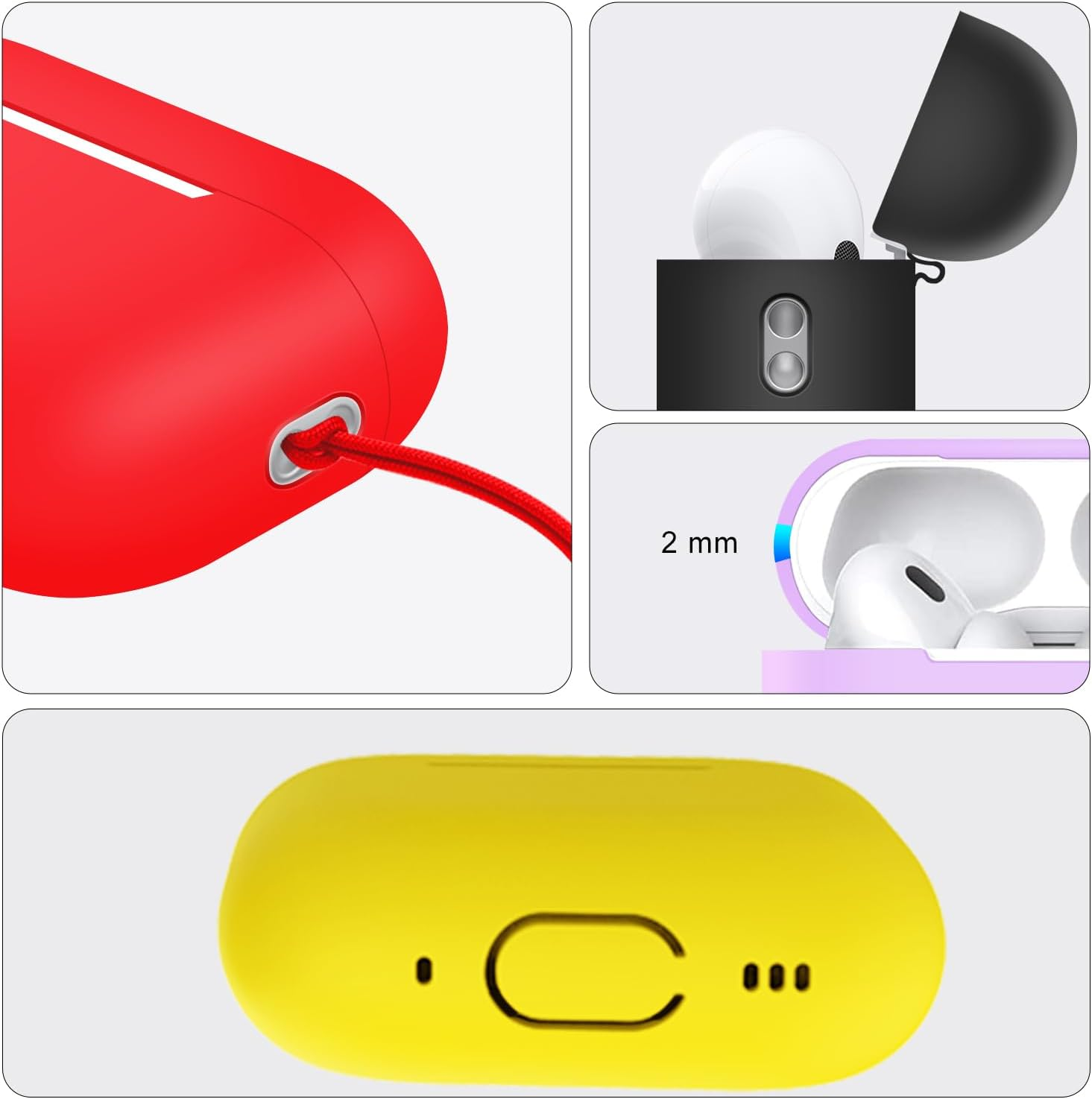 BEWZI for Airpods Pro 2 Case Cover Come with a Lanyard, Solid Color Sports Silicone Soft Protective Cover Is Compatible with Airpods Pro 2Nd Gen Case (Black)