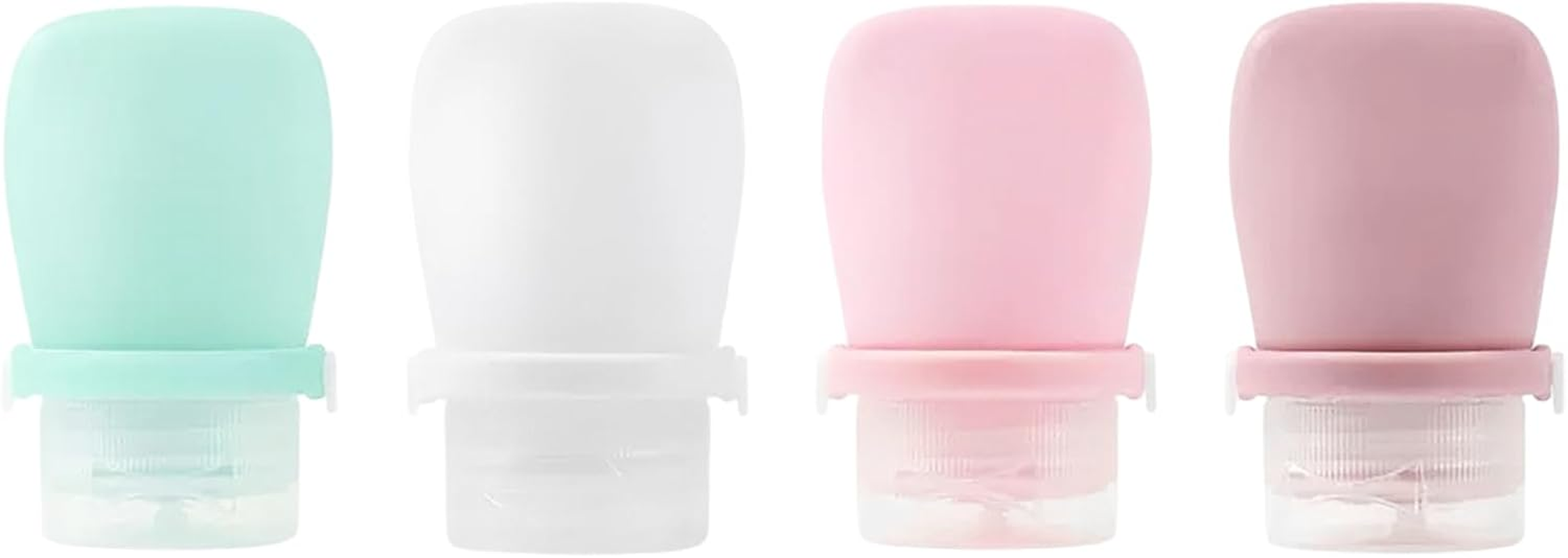 Starfa Lab 4 Pack 1Oz Silicone Travel Bottles Leak Proof Squeeze Bottles for Toiletries Shampoo Conditioner Lotion Salad Dressing Travel Size Containers, Light Pink, Dark Pink, Green, White image number 1