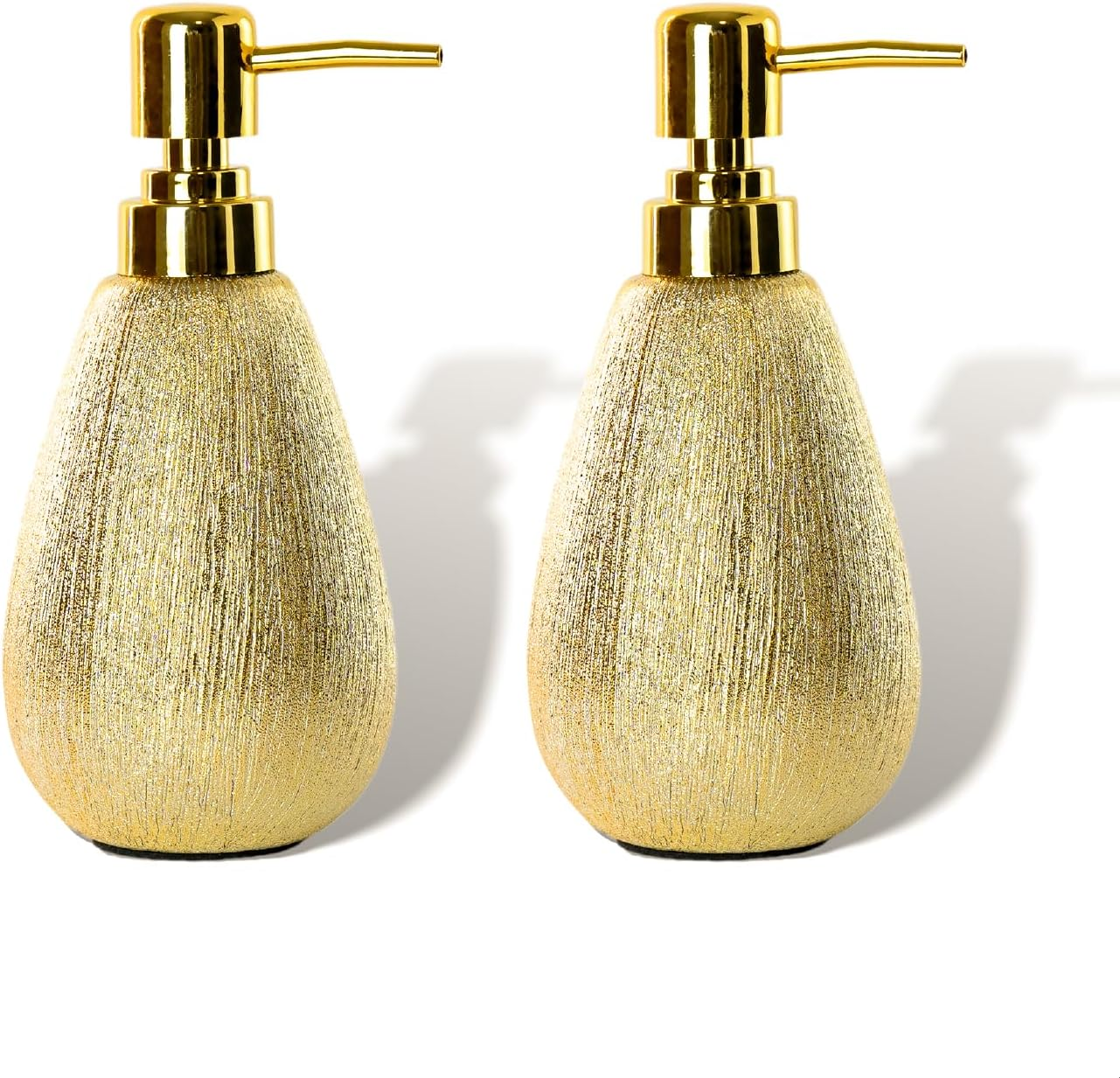 ABBI NIMO Brushed Gold Ceramic Soap Dispenser for Bathroom Kitchen 2 Pack, Luxurious Textured Hand Soap Dispenser for Countertop, 11 Oz Refillable Dish Soap Dispenser with Golden Plastic Pump image number 2