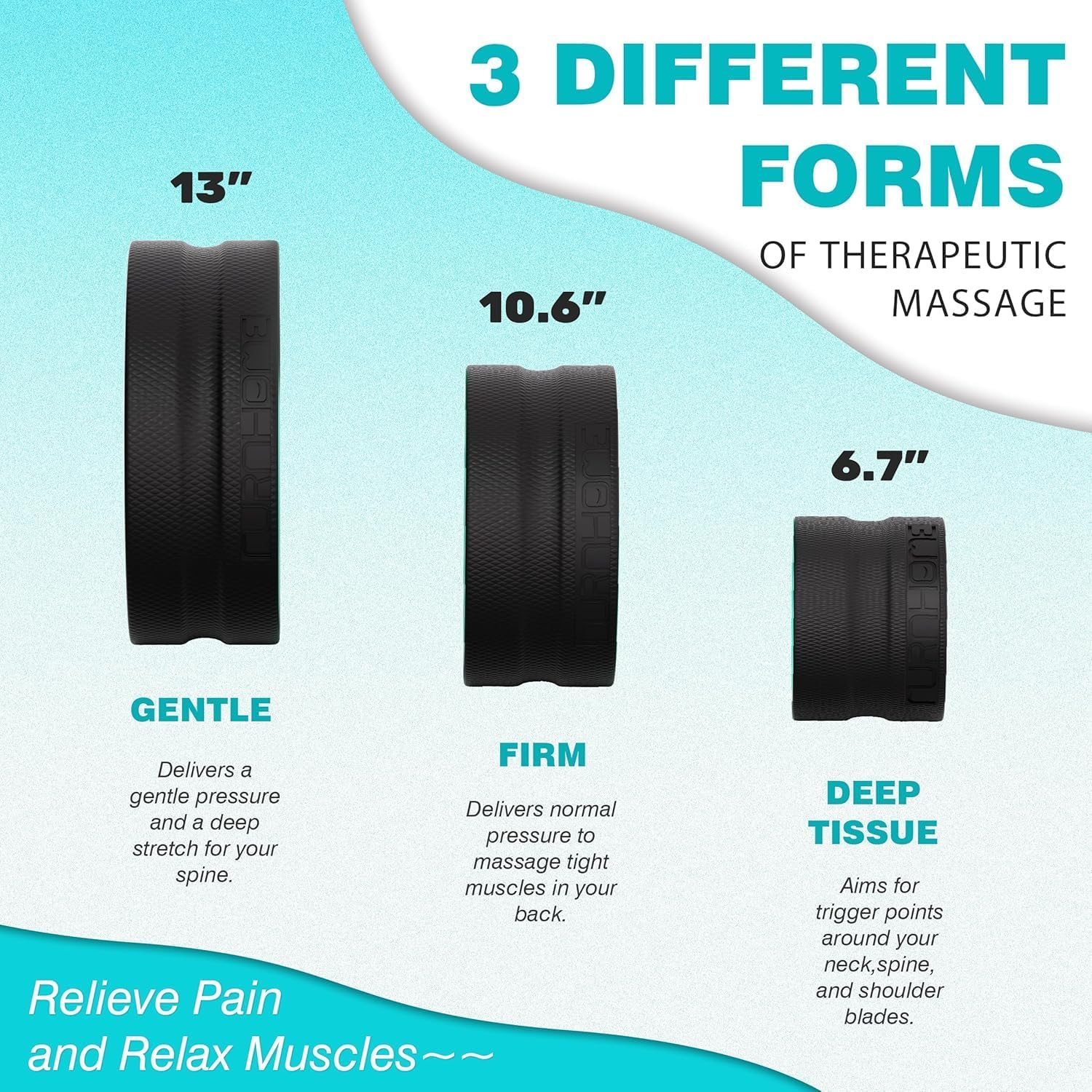 PTEROMYS Back Stretcher Foam Roller for Neck Deep Tissue Massage Physical Therapy,Yoga Wheel for Back Pain Relife Deep Tissue Massage (3-Piece) (Blue) image number 4