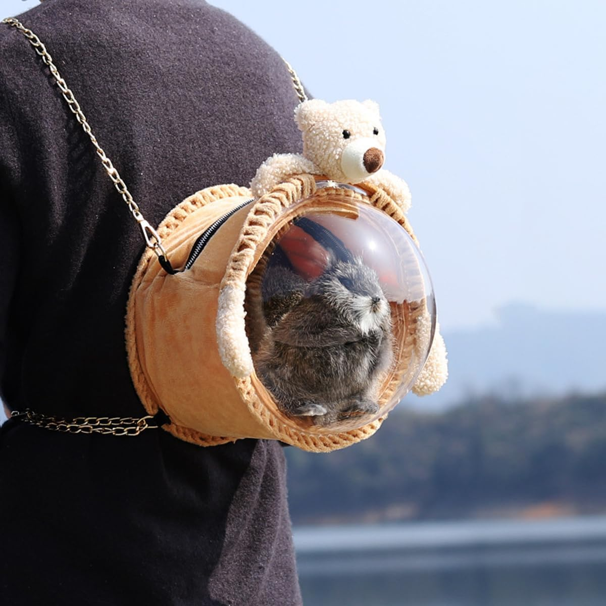 AIMALL Portable Pet Carrier Bag for Small Animals - Breathable Travel Shoulder Bag with Adjustable Chain and Transparent Window - Rabbit-L image number 3