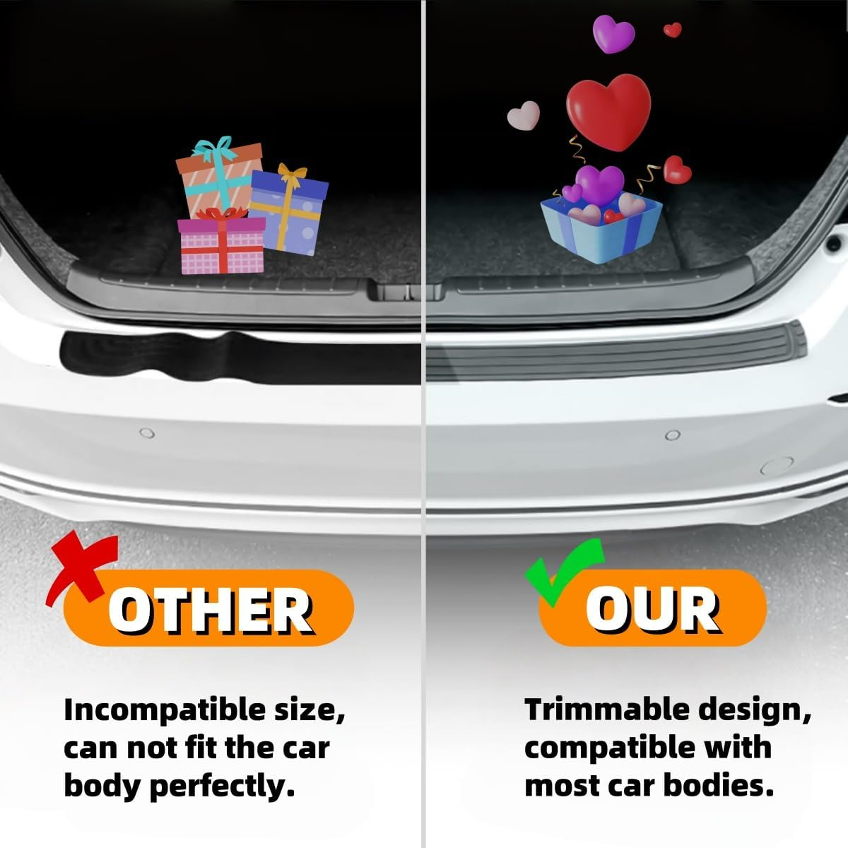 Car Rear Bumper Protector,Auto Anti-Scratch Collosion Rubber Trunk Door Entry Guards,Ywbfove 41 X 3.4 Inch Trimmable,Universal Non-Slip Exterior,Accessories for Most Cars and Suv(Black) image number 4