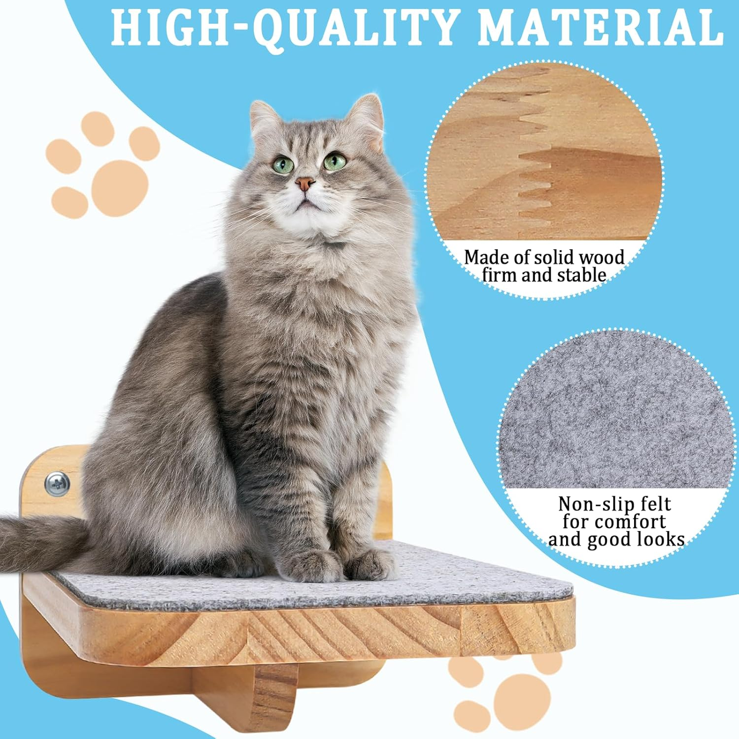 Gekufa Cat Climbing Wall, Set of 3, Cat Wall Parkour with Non-Slip Felt, 15 Kg Load Capacity image number 2