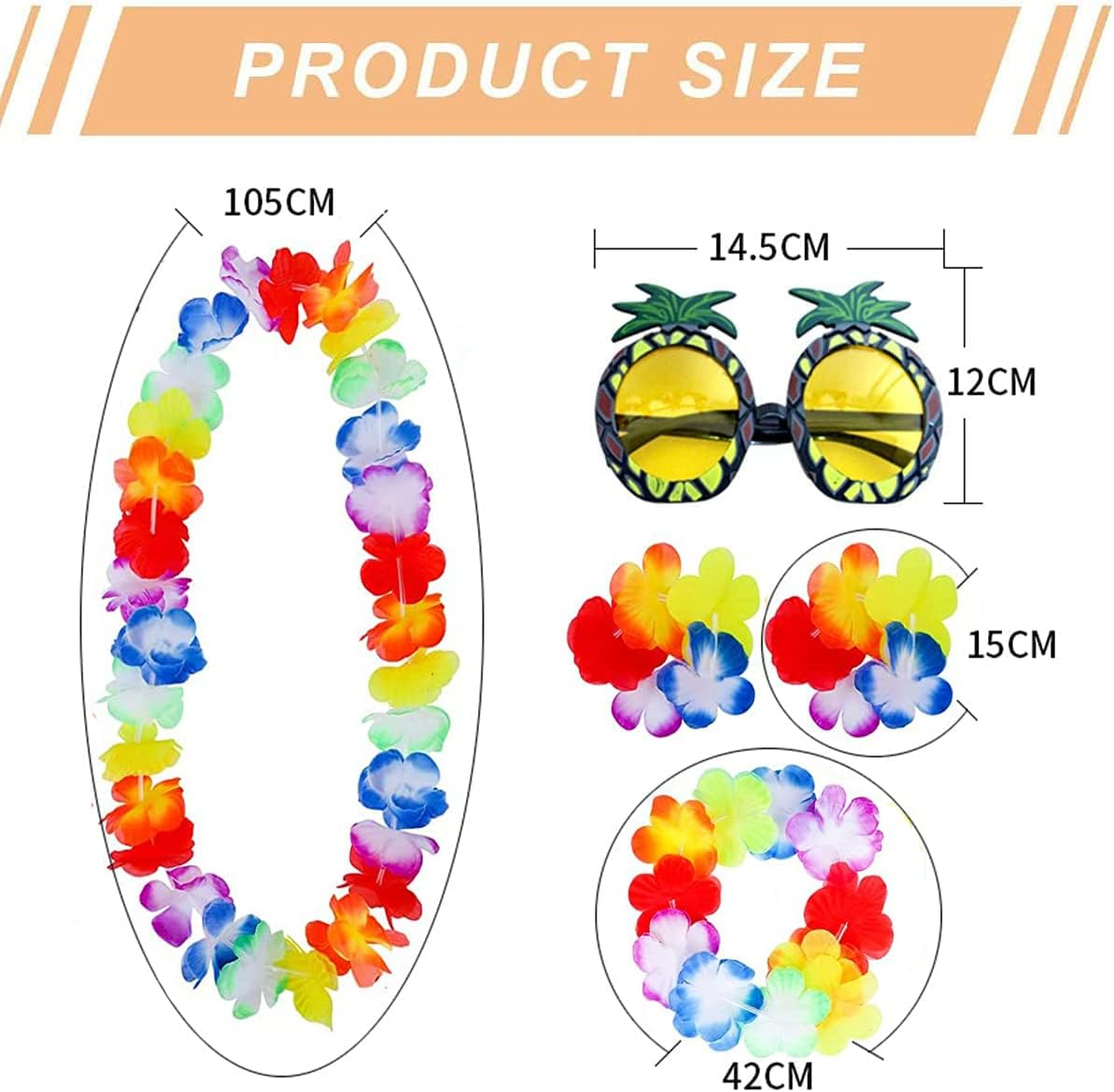 8Pcs Hawaiian Hula Skirt Costume Set,40Cm Hawaiian Grass Skirt,Hawaii Leis,Pineapple Glasses for Kids Fancy Dress Supplies Summer Beach Tropical Party Decorations - Green image number 5