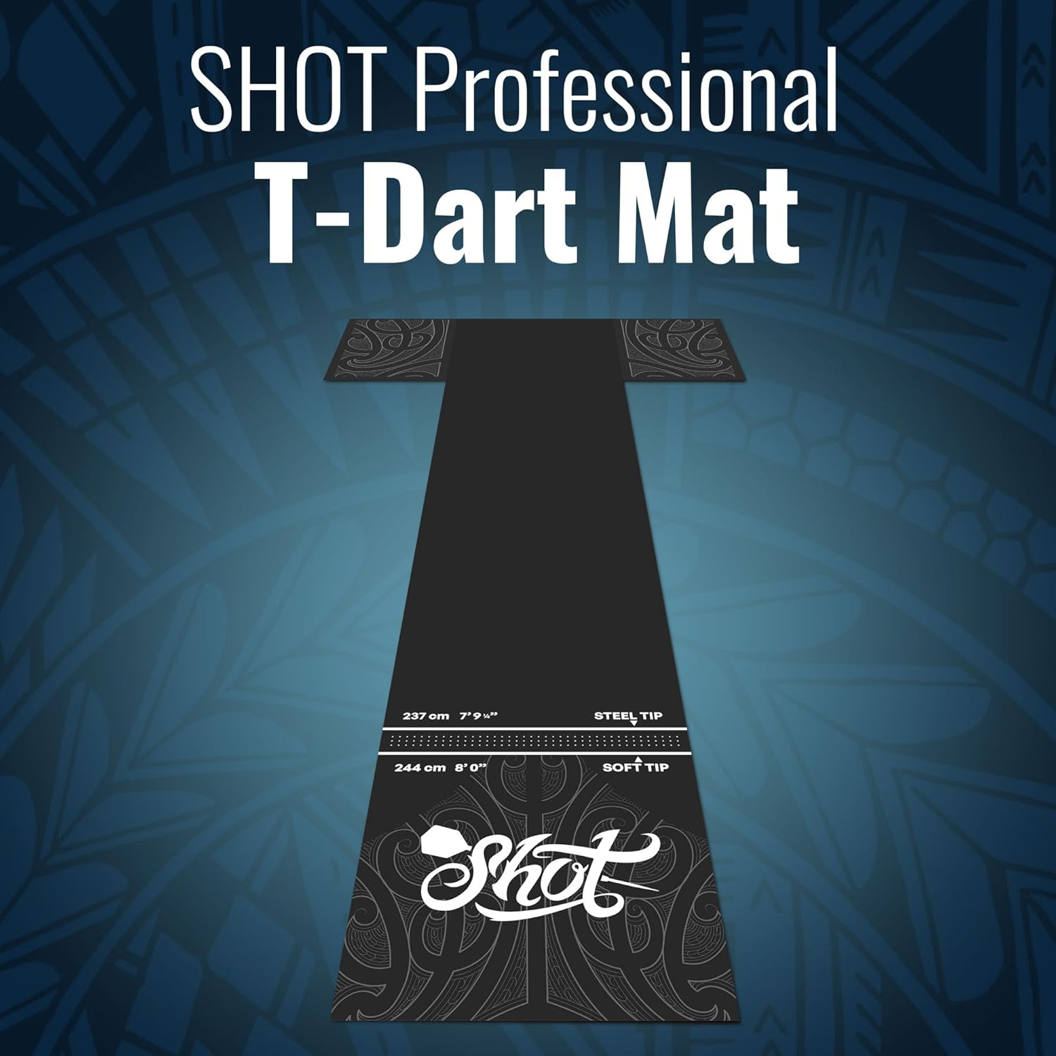 Shot! Darts Professional T Dart Mat-Dart Points and Flooring Protector-Heavy Duty Pro Darts Mat-(9Ft 8" X 2Ft 0") image number 1