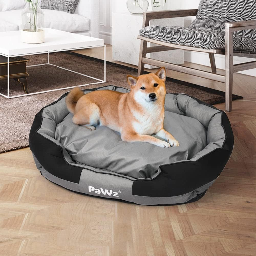 Pawz Waterproof Pet Dog Calming Bed Memory Foam Orthopaedic Removable Washable M, Dog Cat Sofa Bed with Head and Neck Support, Chew Proof Dog Bed, Pet Bed with Removable Cushion, Grey + Black image number 2
