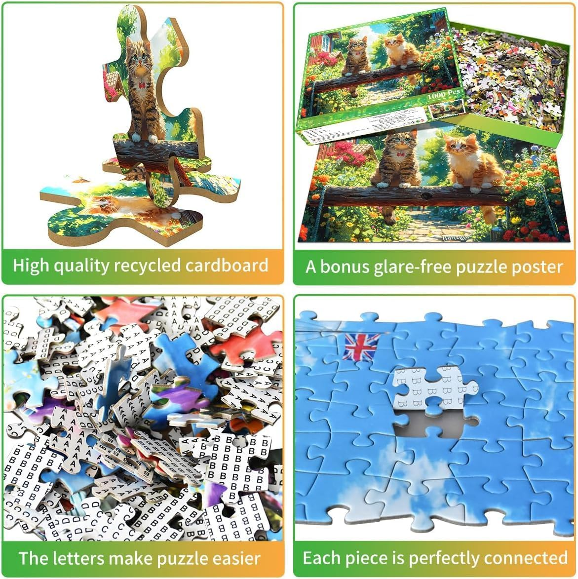 Jigsaw Puzzles for Adults 1000 Pieces, Interlock Perfectly Letter on Back No Dust, Home Decor Birthday Gift Toy for Men Women Elders Seniors, 1:1 Poster - Summer Cats