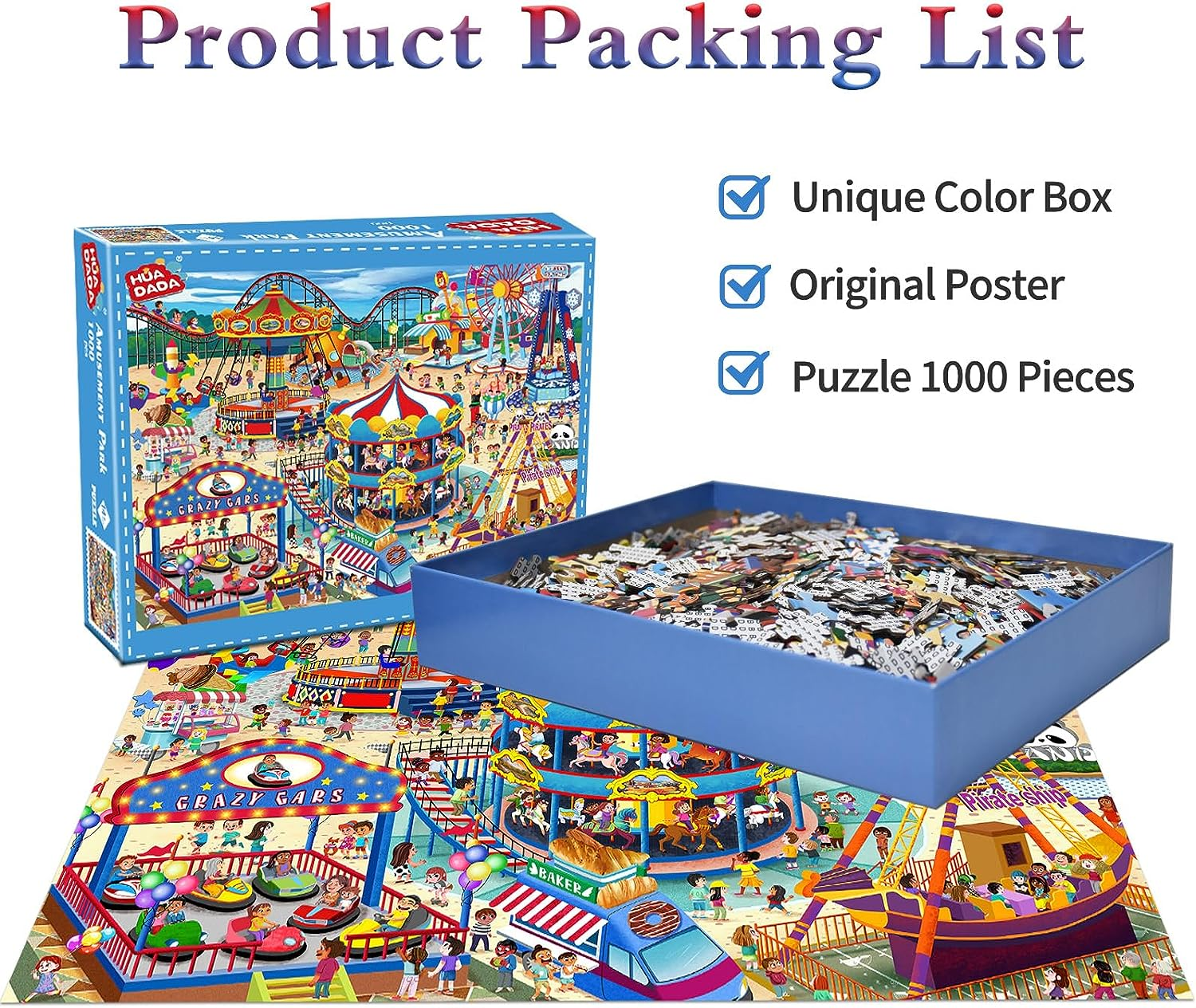 HUADADA Jigsaw Puzzles for Adults 1000 Pieces, Puzzles for Adults 1000 Piece, Challenging Game Toys, Impossible Puzzle, Family Decoration Puzzle - Amusement Park image number 5