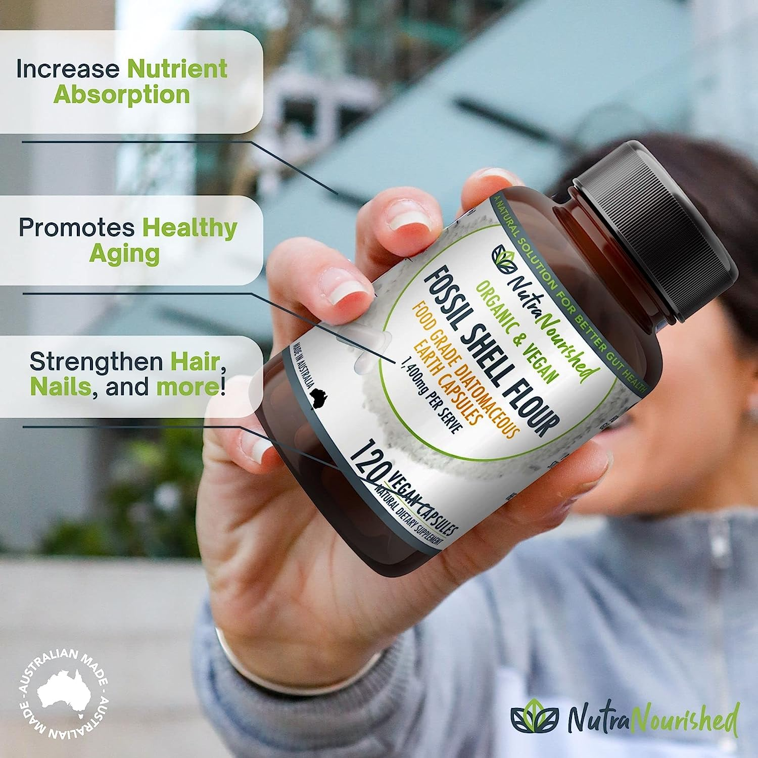 Fossil Shell Flour Capsules (120 Pills) - Vegan 1,400 Mg Food Grade Diatomaceous Earth Supplement for Digestive Health, Detoxification, and Silica-Rich Nutrition image number 1