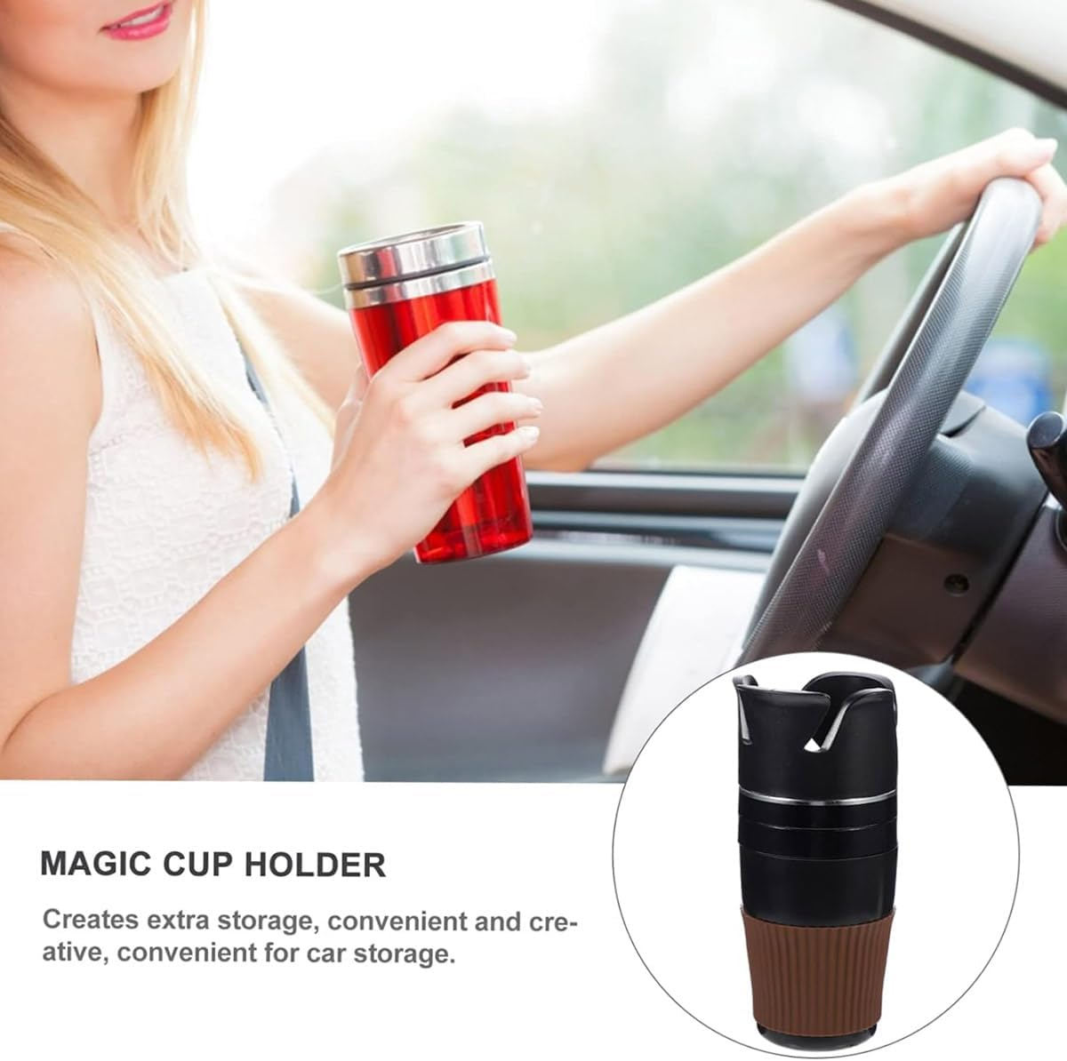 AIMALL Multifunctional Car Cup Holder Storage Box, 360&deg; Rotating Phone, Sunglasses, Drink & Key Holder, Space-Saving Organizer for Car Interior, 7.4 X 3.1In