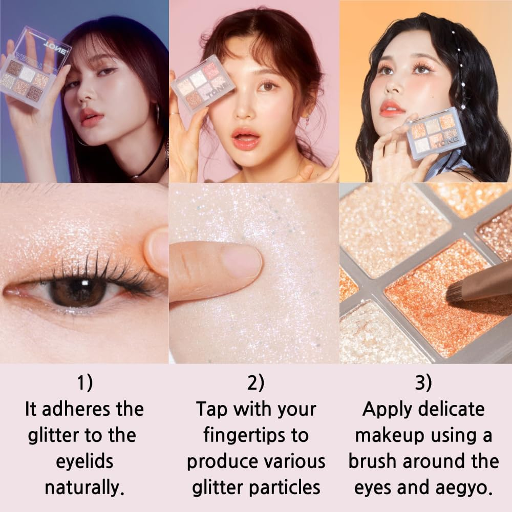 ABOUT TONE OH:MY Glitter Pop 3 Colors &ndash; Glitter Eyeshadow Palette, High Pigment, Eye Shadow Balm, Highlighter Makeup, Shimmer Pearl Eye Shadow, Long-Lasting, Korea Eye Makeup (02 MY:FAIRY)