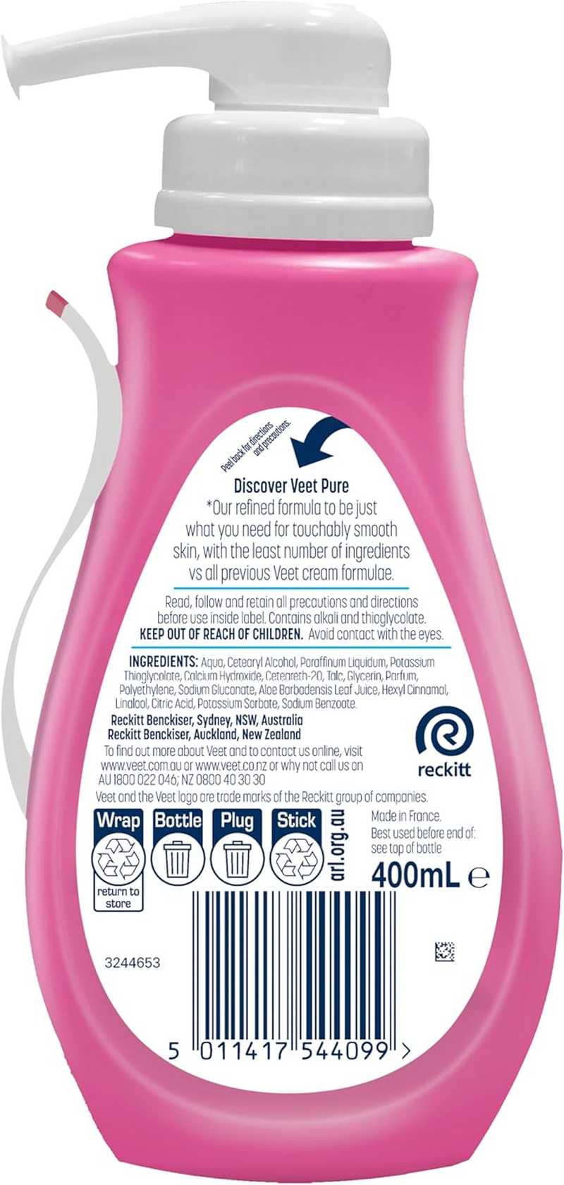 Veet Pure Hair Removal Cream Legs and Body Sensitive Skin 400Ml image number 4