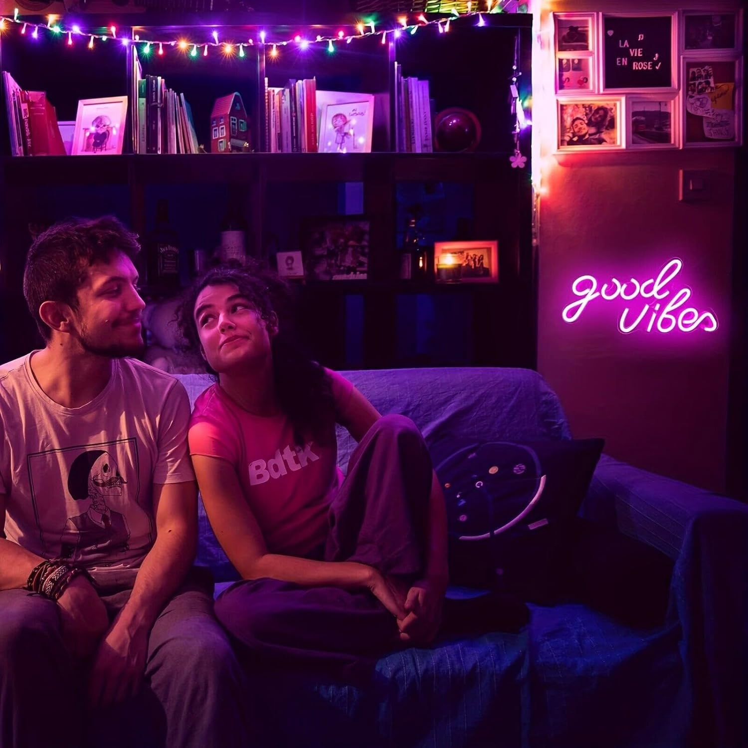 Good Vibes Neon LED Sign, LED Lettering Wall Personalised, Neon Light 3D Wall Decoration, USB Neon Lights Decoration, USB Neon Lights Decoration Sign Bedroom Wedding Bar, Wall Decoration image number 4