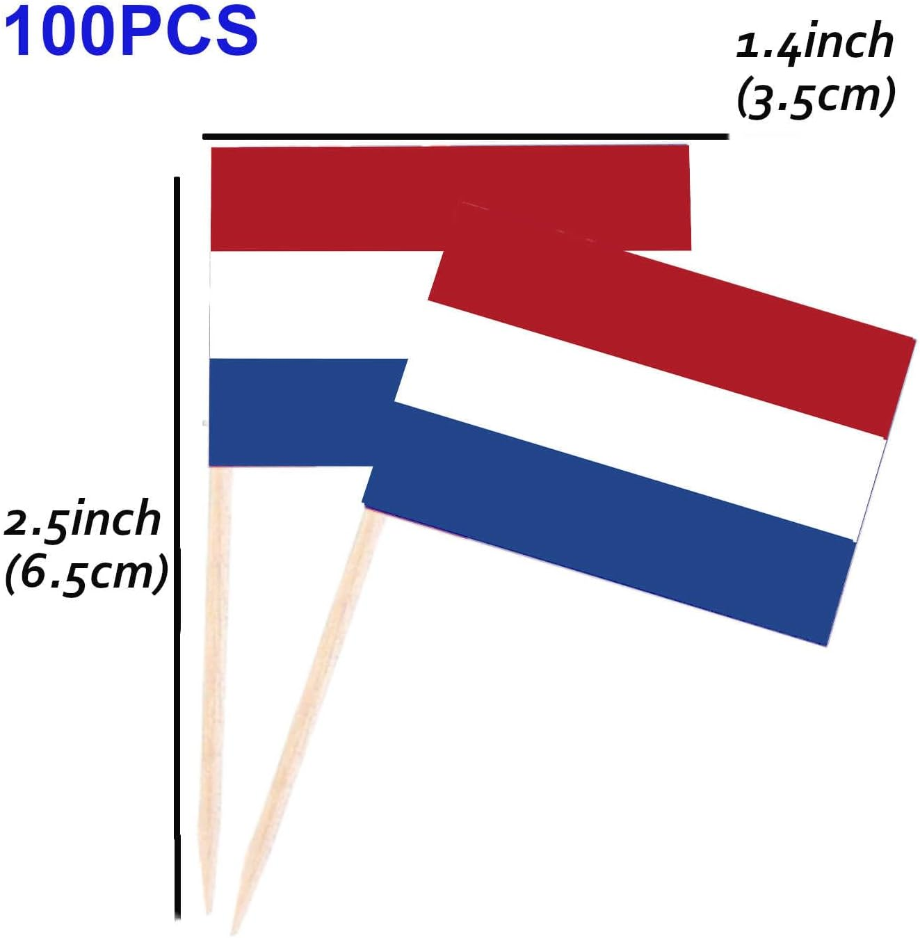 100 PCS Netherlands Flag Cake Topper,Holland Cupcake Stand for Party Decoration Supplies