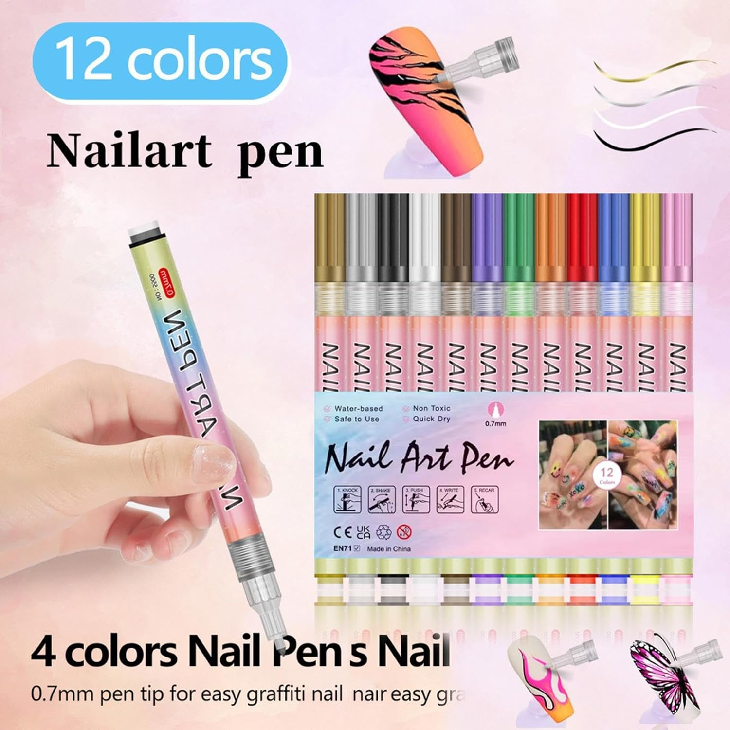 Nail Polish Pens, Acrylic Nail Pens, Nails Art Markers, Quick Dry Pen with Vibrant Colors and Fine Tips or Home Use, Beauty Salons, or Creative Expression image number 4