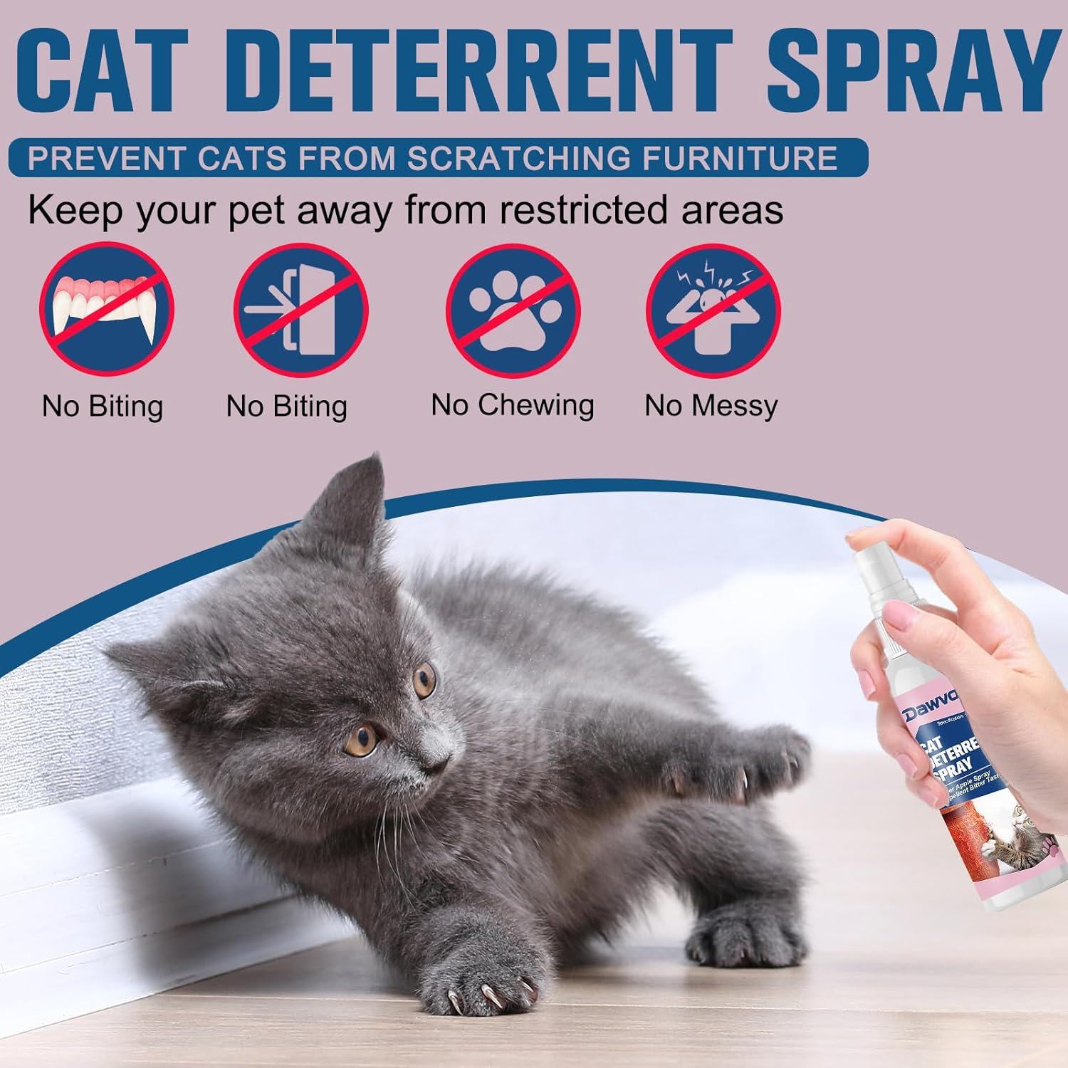 Dawvohk Cat Deterrent Spray, Natural Non-Scratch Spray, Non-Toxic Alcohol Free Formula, Safe Indoor & Outdoor Training Aid, for Dogs and Kittens, Curtains, Furniture, Sofas, Cushions, 120Ml/Pc (1PCS) image number 3