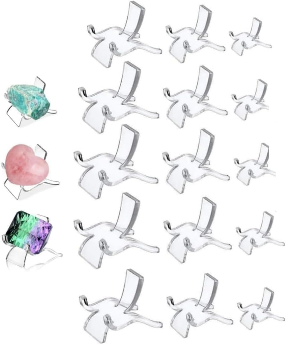 15PCS Rock Display Stands, Acrylic Crystal Rock Stand, Clear Display Stand Stand, Crystal Base, Mineral Agate Fossil Coral Gem Small Collection Clear Rock Display Stand (3 Sizes) image number 3