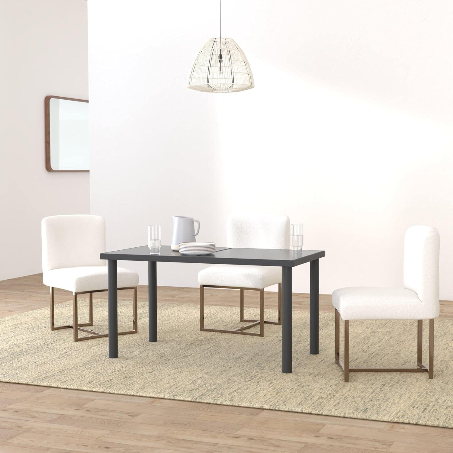 'Vidaxl Contemporary Dining Table with Black Tempered Glass Top and Powder-Coated Metal Frame - Easy Clean, Durable - Ideal for Kitchen, Dining Room, Outdoor Dining image number 4