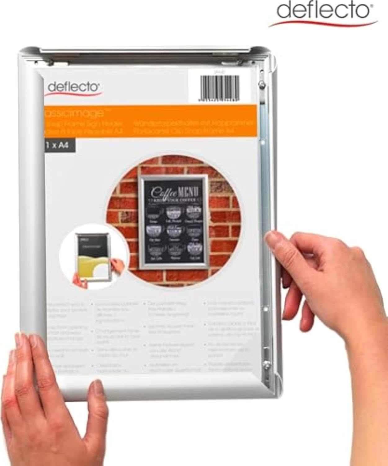 Deflecto SFA4S A4 Wall Snap Frame/Poster Holder - Silver image number 1