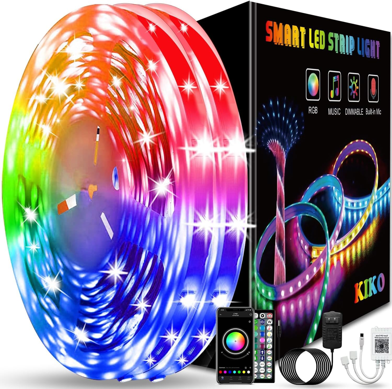 100Ft LED Lights Room Decor, KIKO 30M Led Lights Strip for Bedroom Smart Color Changing 3535 RGB Light Strips with Bluetooth Controller Sync to Music Apply for TV, Bedroom, Party and Home Decoration image number 1