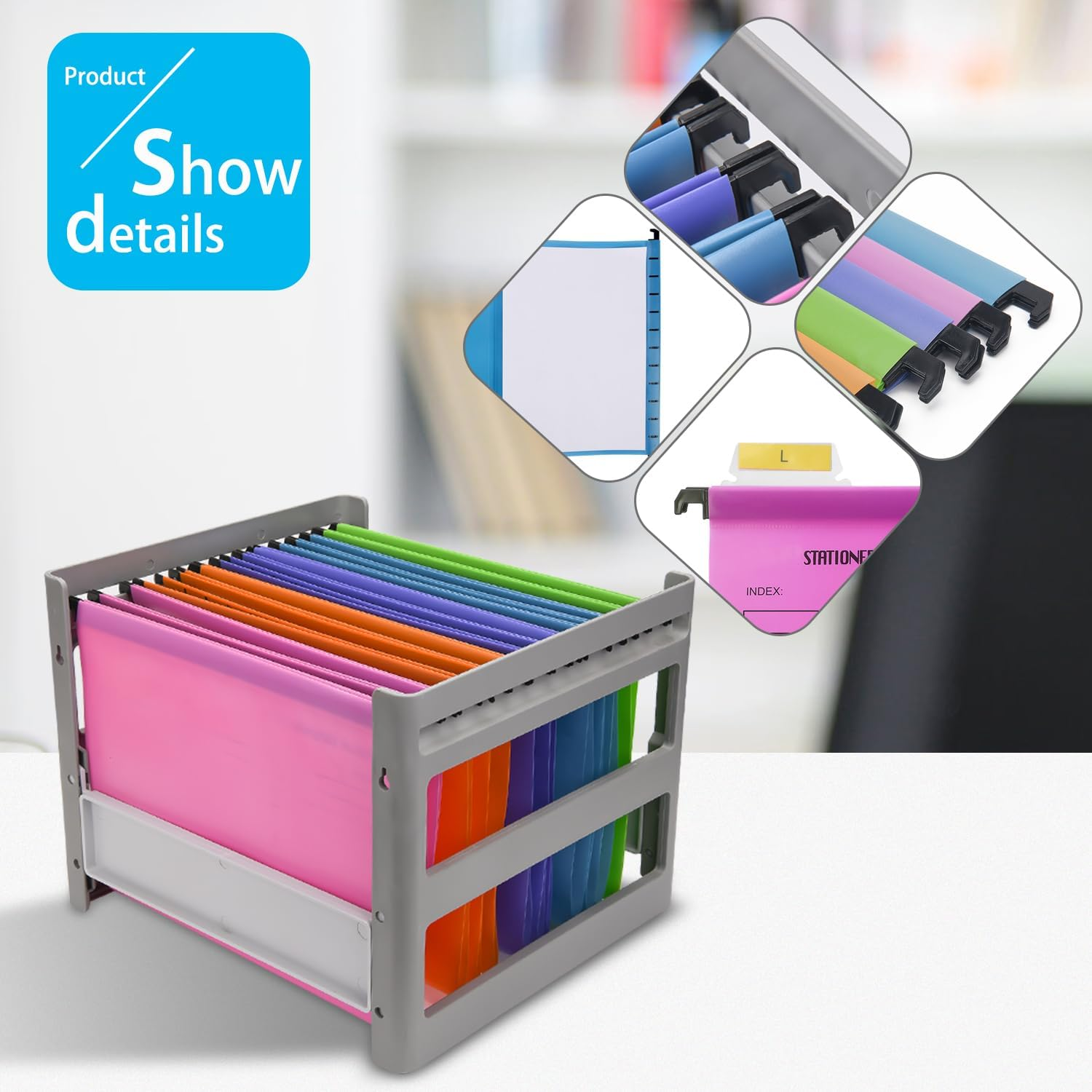 Filing Cabinet A4 Suspension Files with Tabs and Inserts for Office School Desktop File Storage, File Classification File Folder Purple image number 5