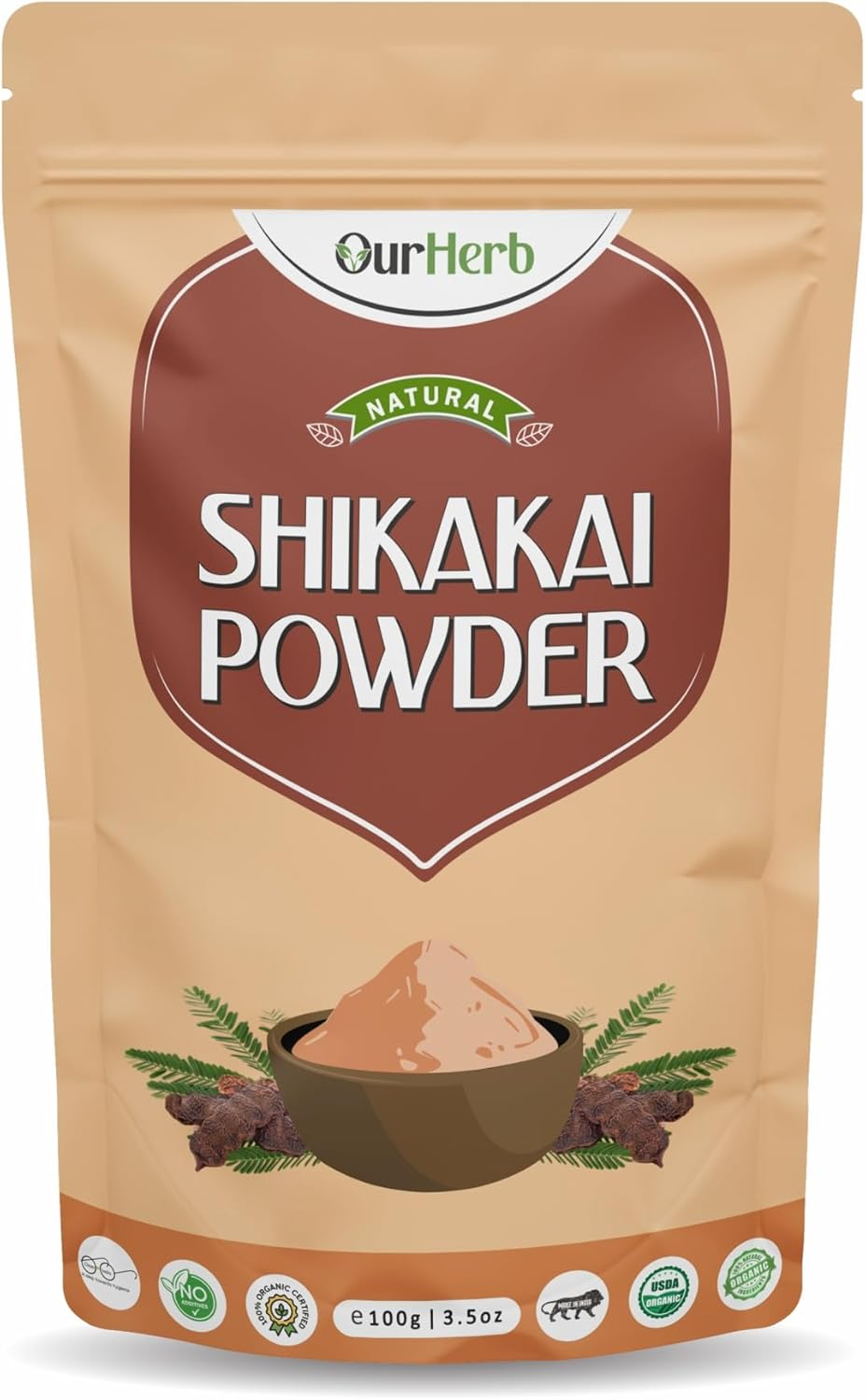 Ourherb Pure & Natural Shikakai (Acacia Concinna) Powder for Hair Care with Wooden Spoon - 100G | 3.5 Oz image number 2